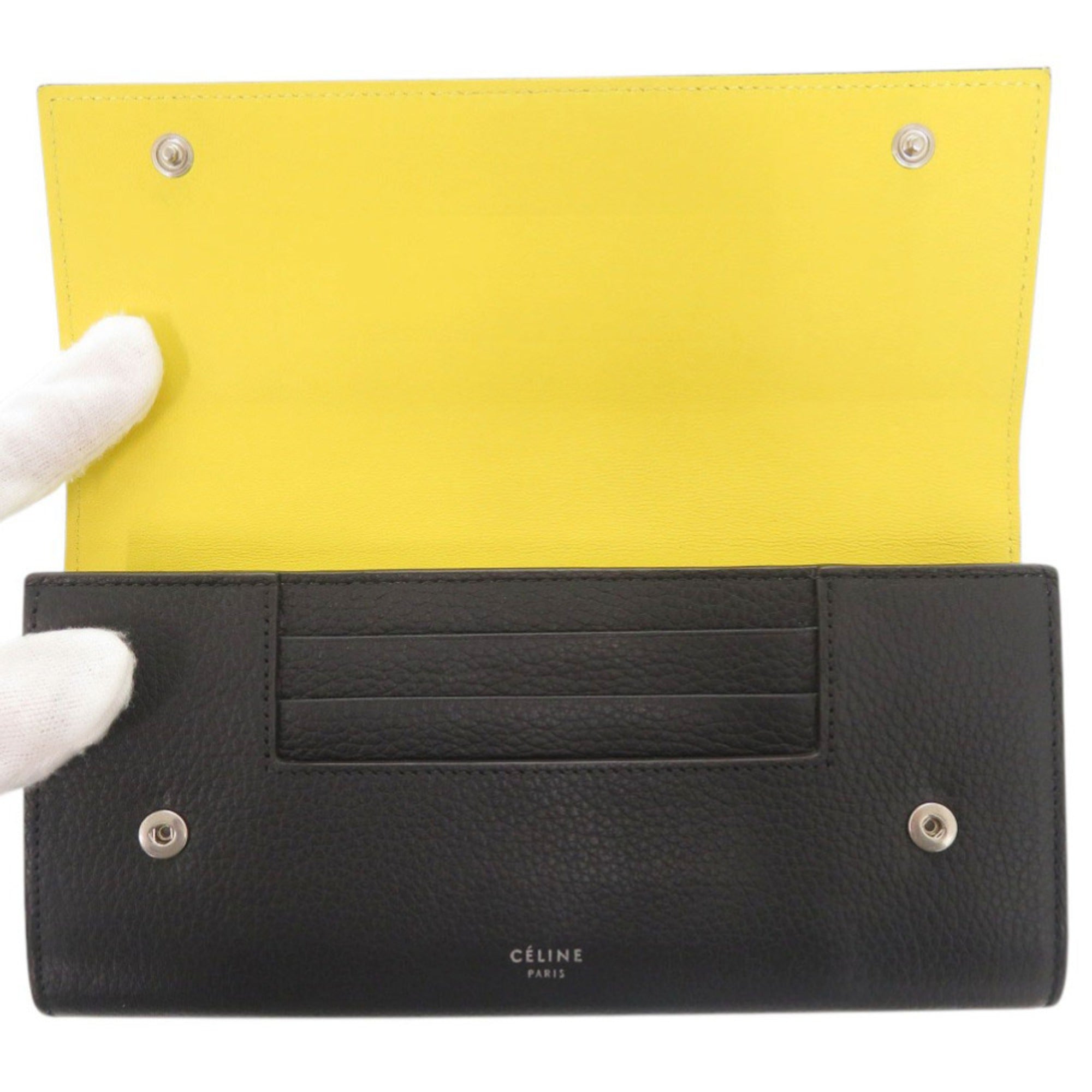 Celine Black Yellow Leather Long Wallet (Bi-Fold) (Pre-Owned)