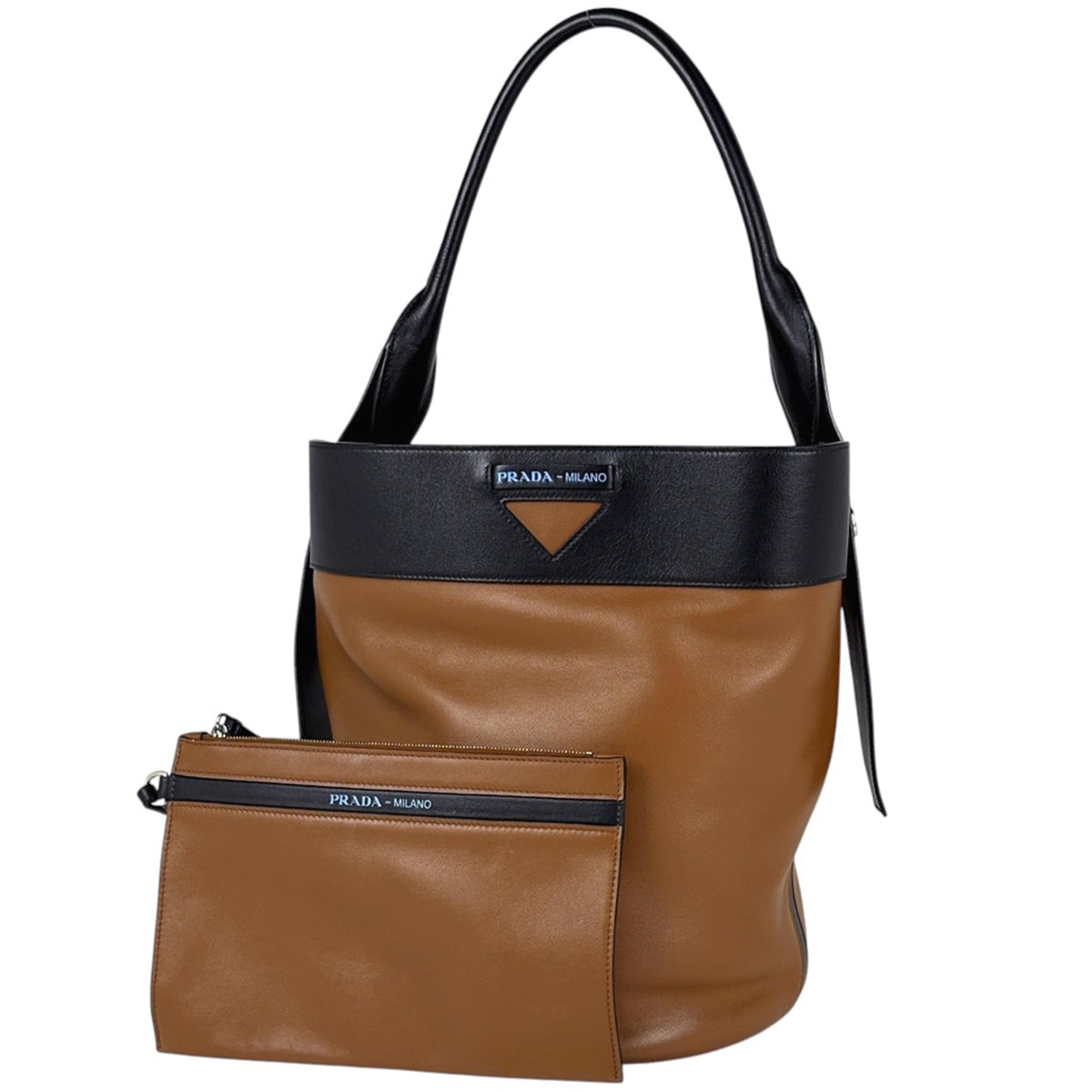 Prada Black Brown Leather Shoulder Bag (Pre-Owned)