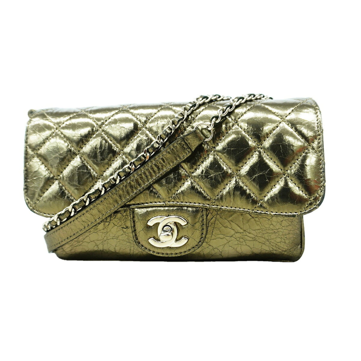 Chanel Champagne Gold Leather Shoulder Bag (Pre-Owned)