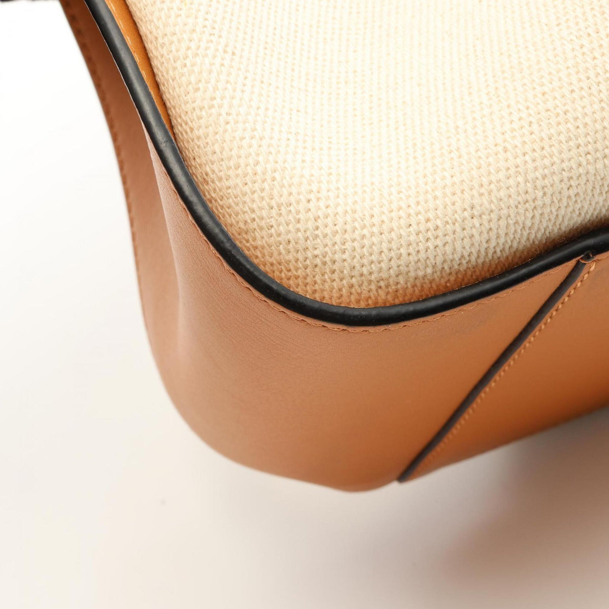 Loewe Brown Ivory Leather Canvas Handbag (Pre-Owned)