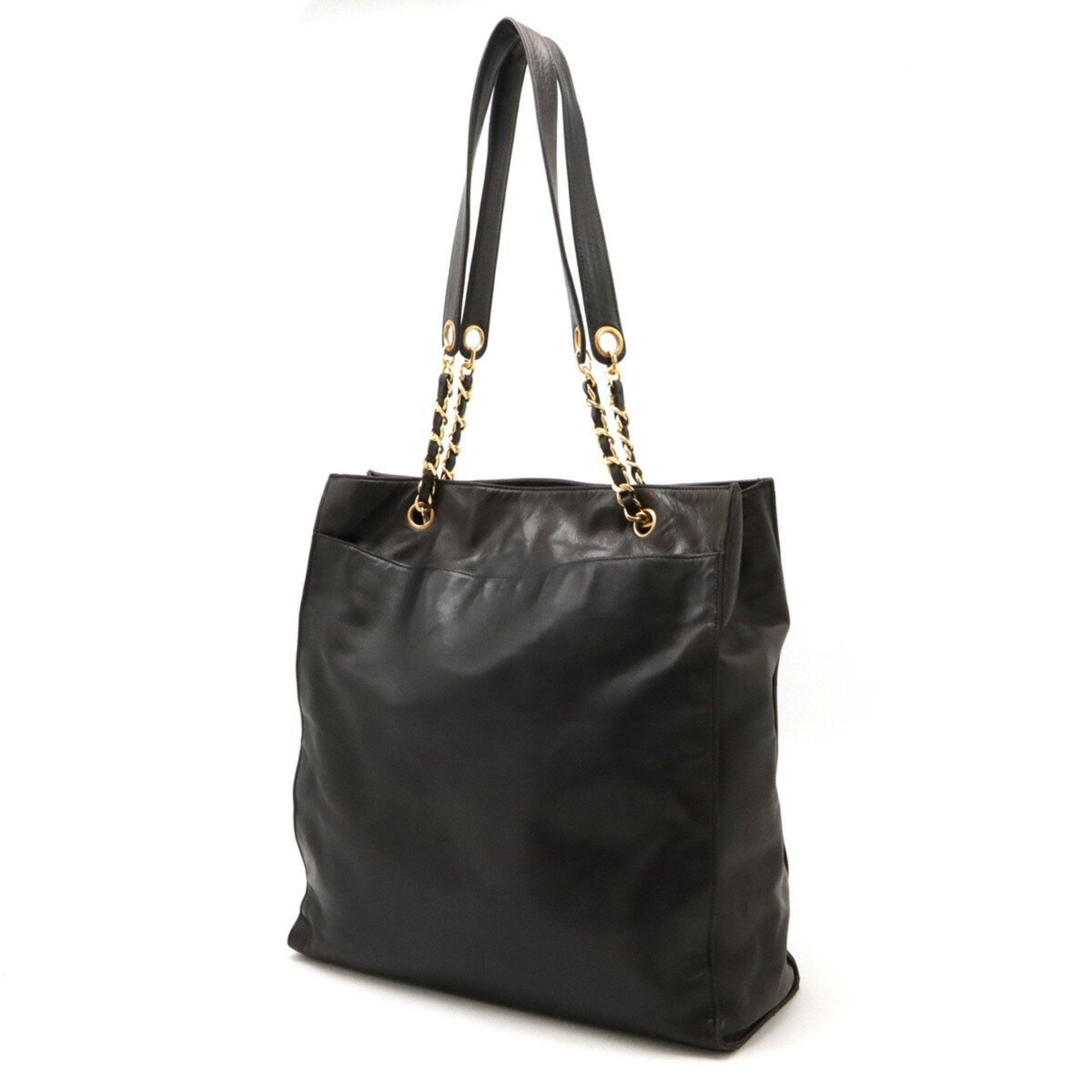 Chanel Black Leather Shoulder Bag Tote Bag (Pre-Owned)