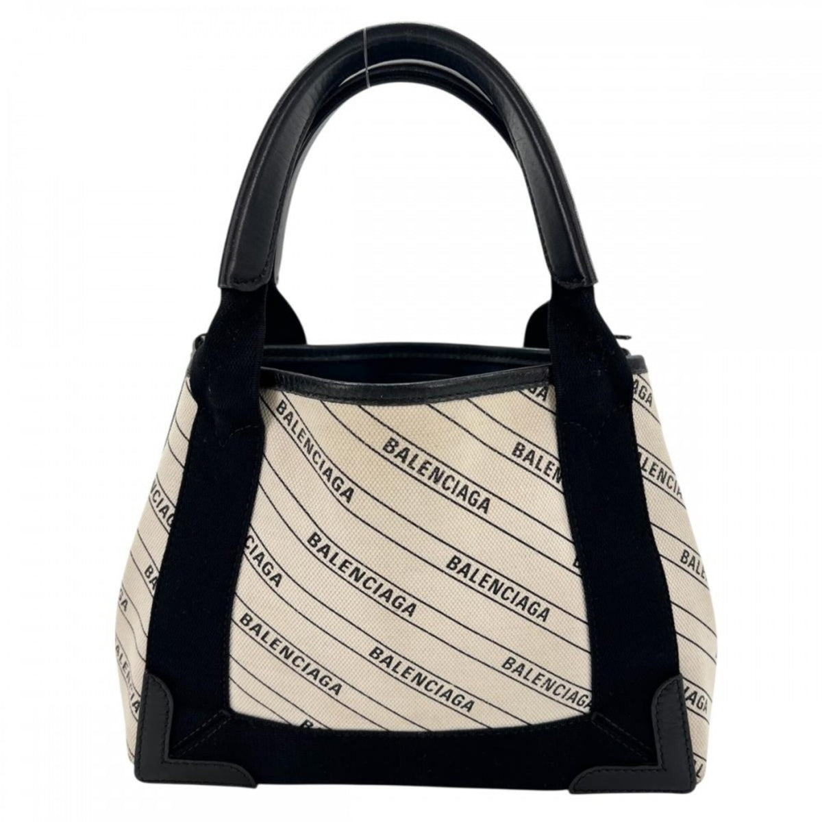 Balenciaga Black White Leather Canvas Handbag Pouch Shoulder Bag (Pre-Owned)