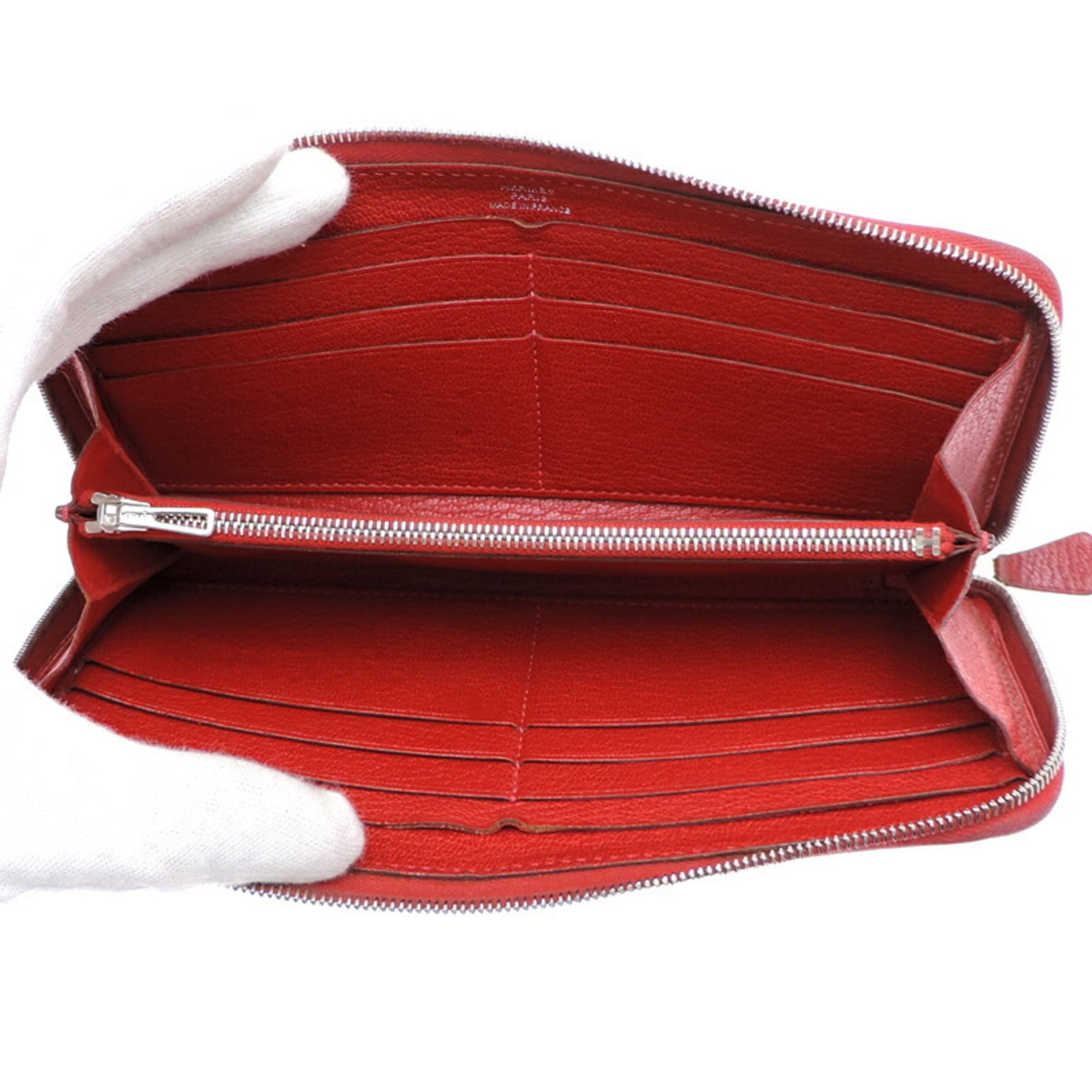 Hermes Red Color Chevre Leather Long Wallet (Bi-Fold) (Pre-Owned)