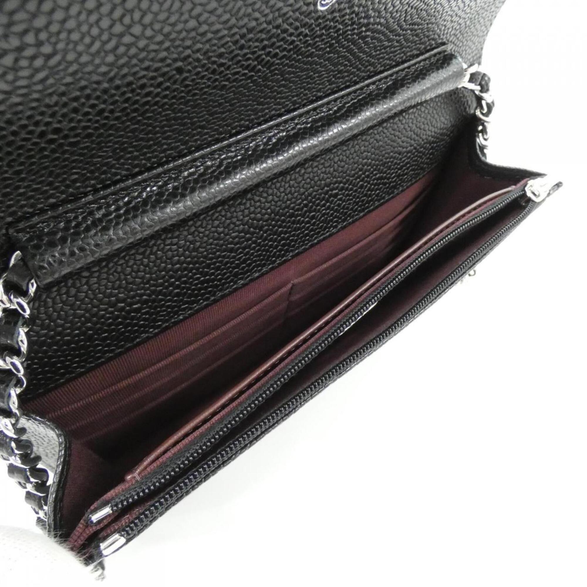 Chanel Black Bordeaux Grained Calfskin Chain/Shoulder Wallet (Pre-Owned)