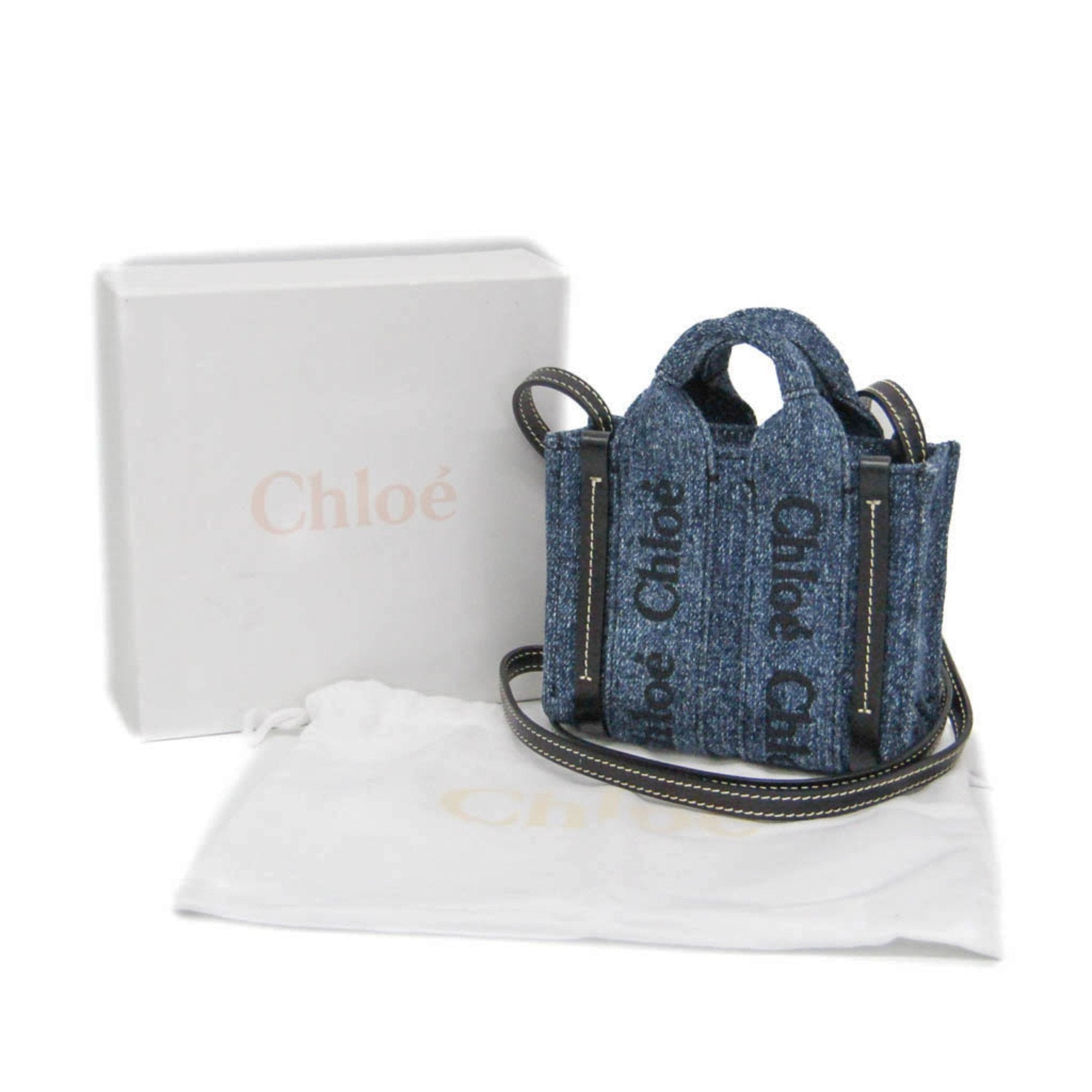 Chloé Black Blue Denim Leather Handbag Shoulder Bag (Pre-Owned)