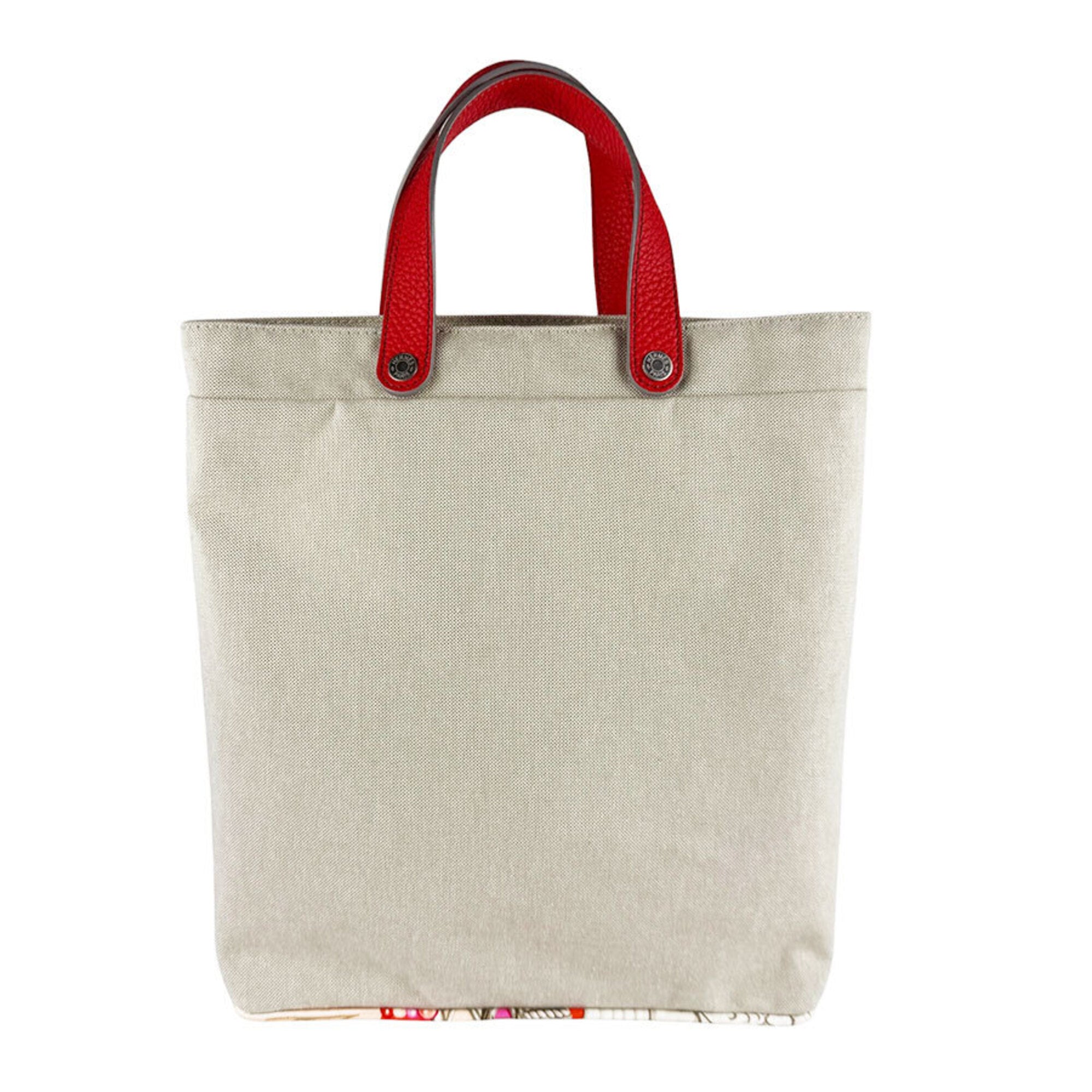 Hermes Natural Red Color Toile H Taurillon Clemence Leather Handbag (Pre-Owned)