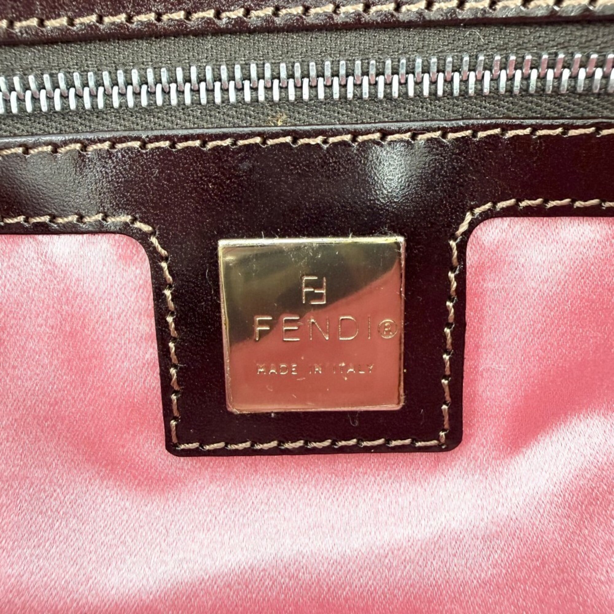 Fendi Brown Pink Nylon Canvas Handbag (Pre-Owned)