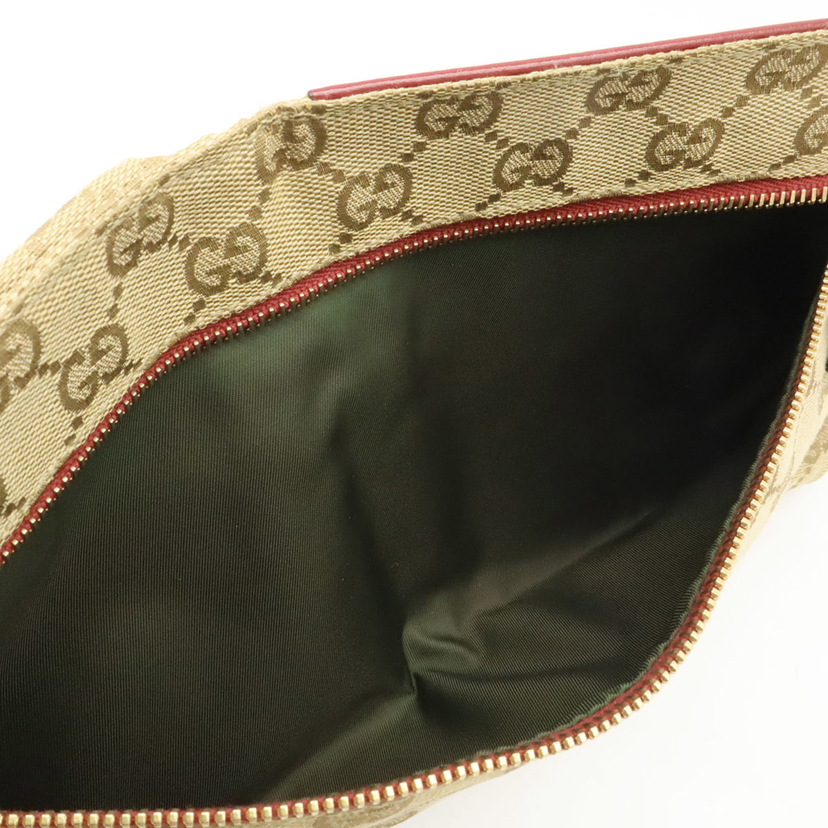 Gucci Beige Pink Red Canvas Leather Fanny Pack Sling Bag (Pre-Owned)