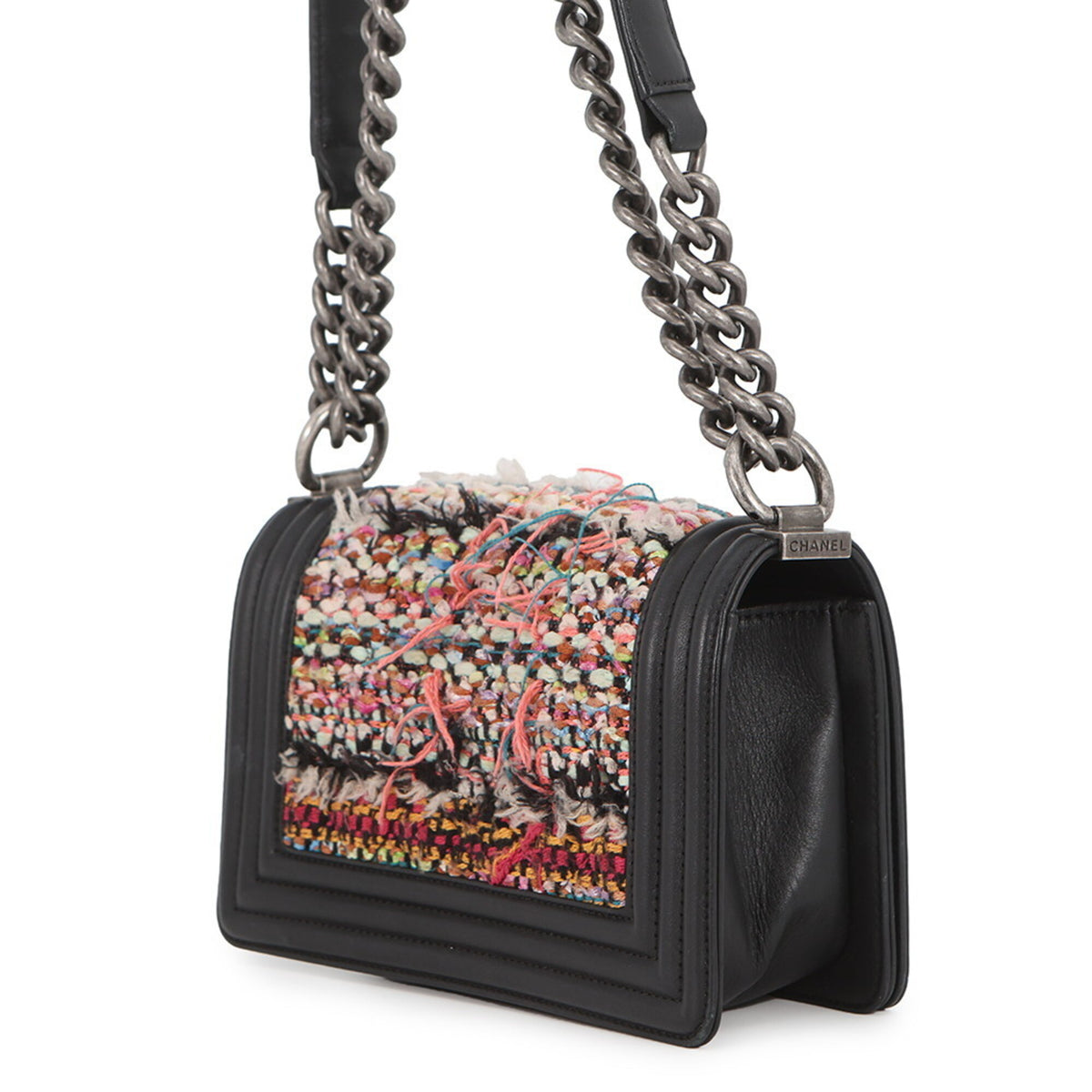 Chanel Black Multi-Color Tweed Leather Handbag Shoulder Bag (Pre-Owned)