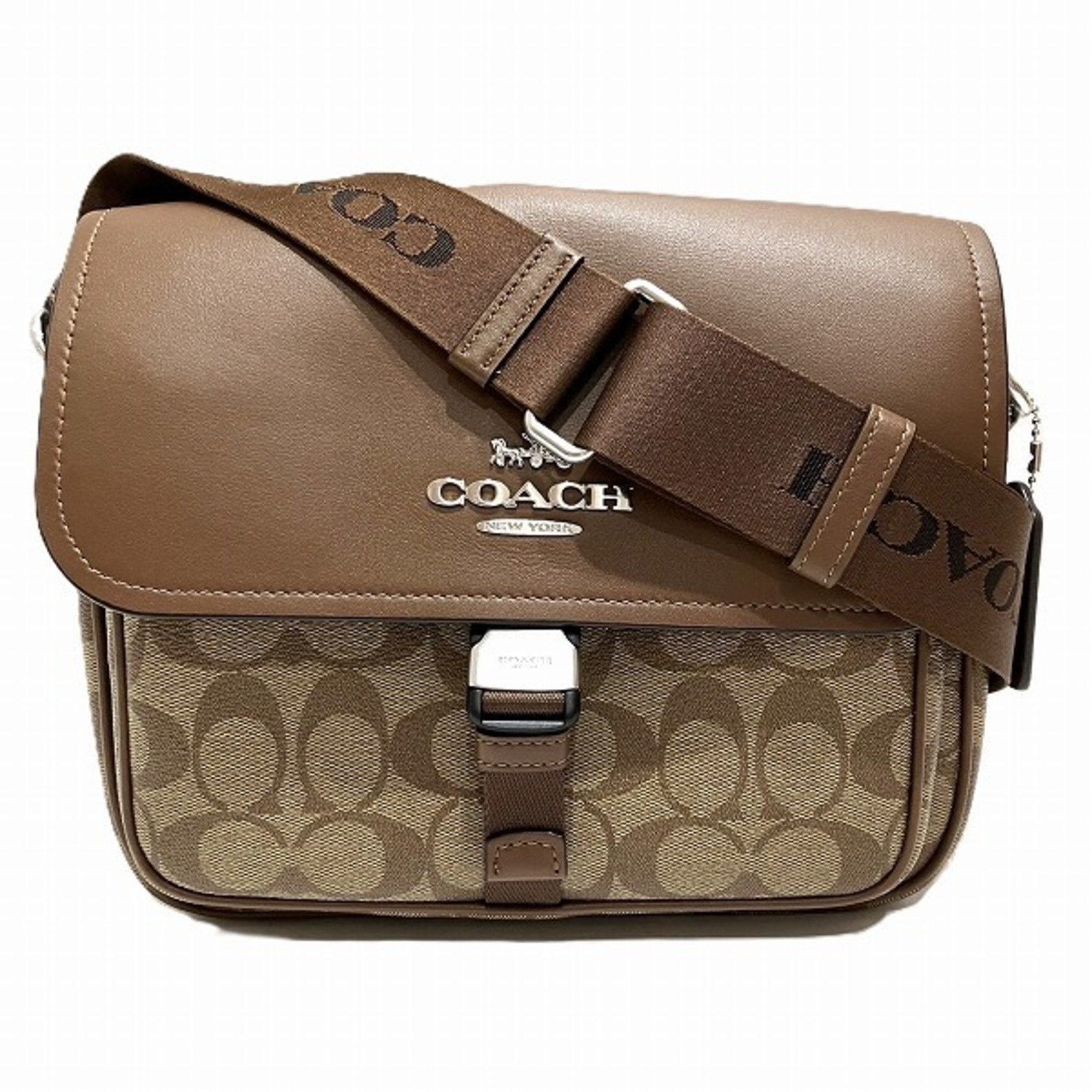 Coach Khaki Canvas Leather Messenger Bag Shoulder Bag (Pre-Owned)