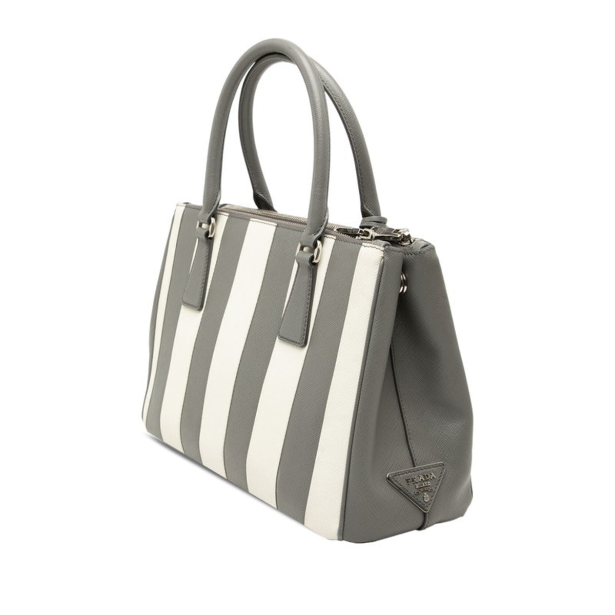 Prada Gray White Leather Handbag (Pre-Owned)