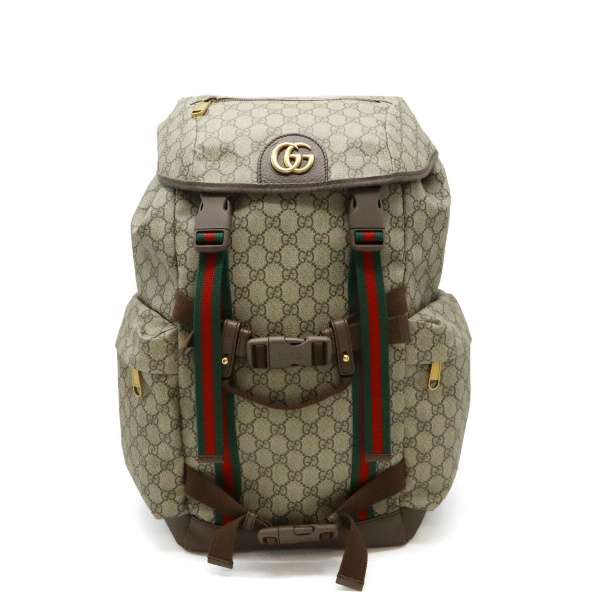 Gucci Beige Brown Green Red Color Pvc Leather Backpack (Pre-Owned)