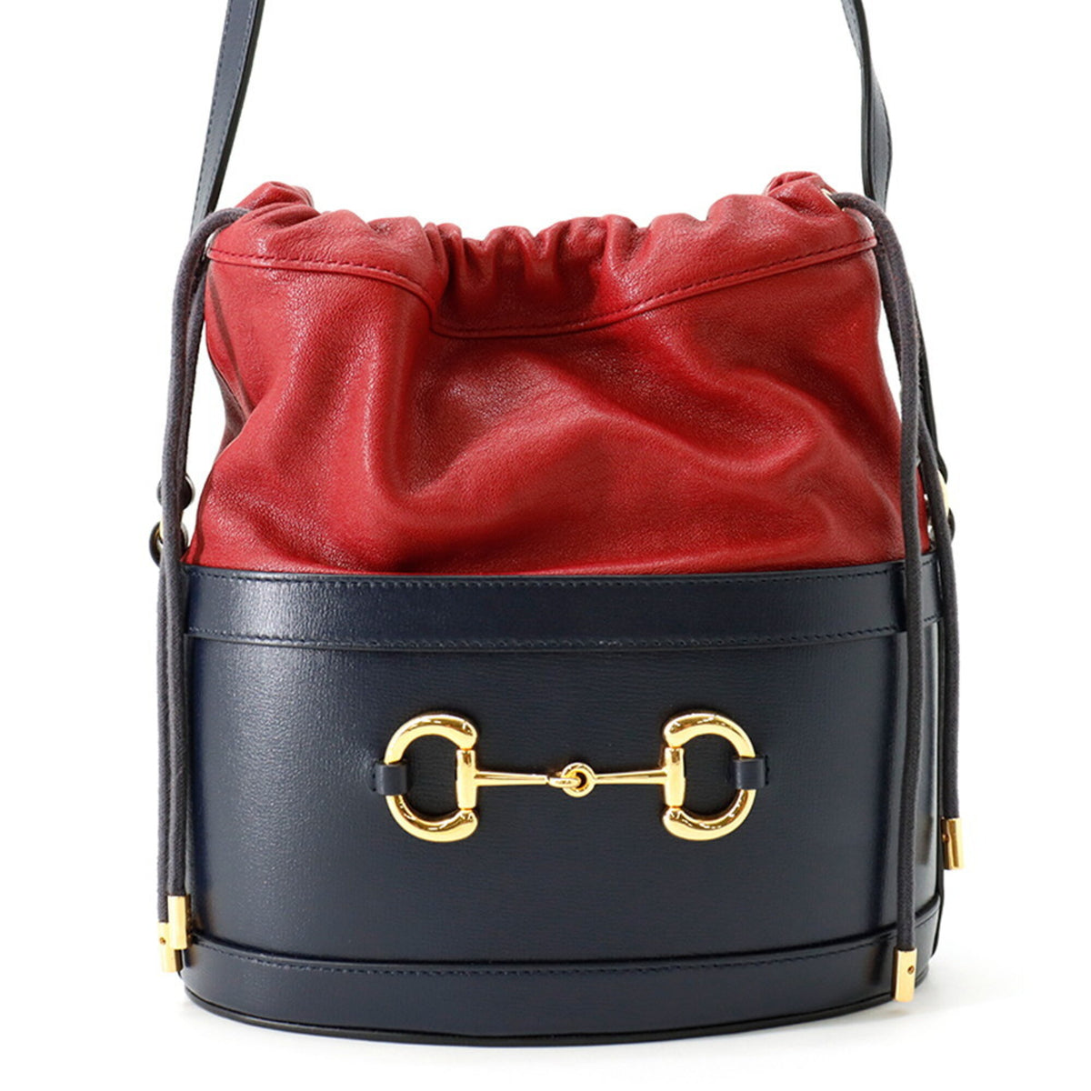 Gucci Navy Red Color Leather Shoulder Bag (Pre-Owned)