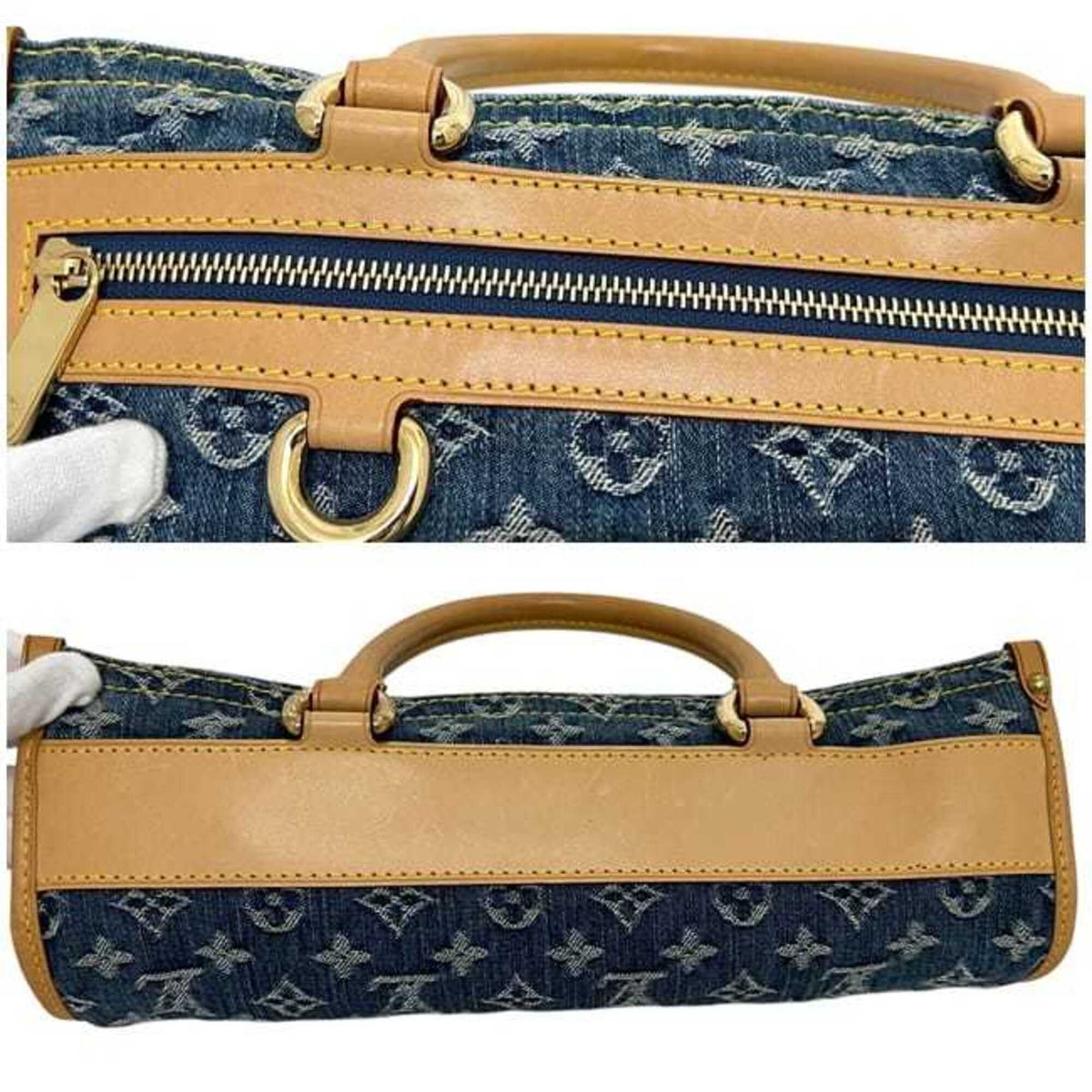 Louis Vuitton Blue Monogram Denim Leather Tote Bag (Pre-Owned)