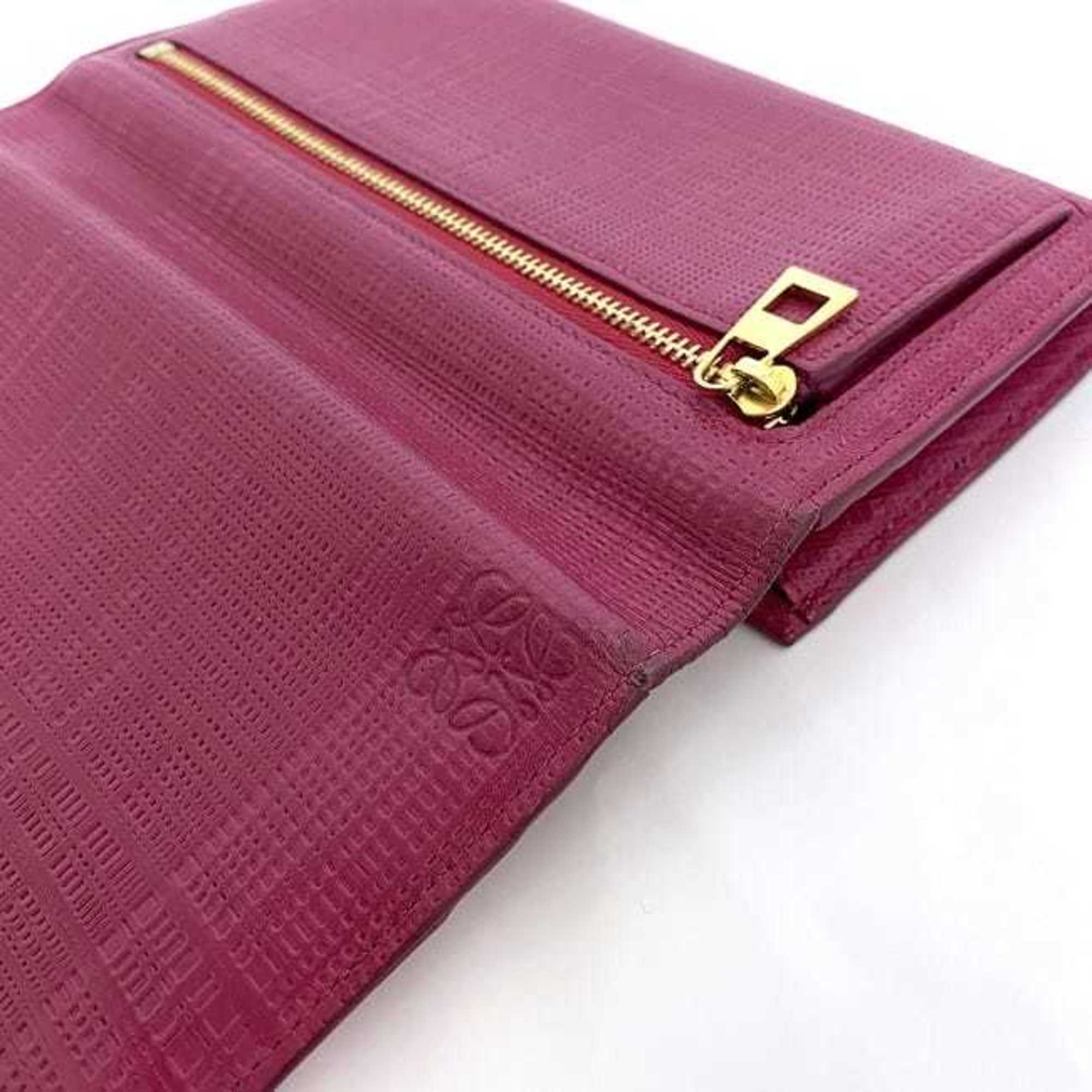Loewe Linen Gold Pink Leather Long Wallet (Bi-Fold) (Pre-Owned)