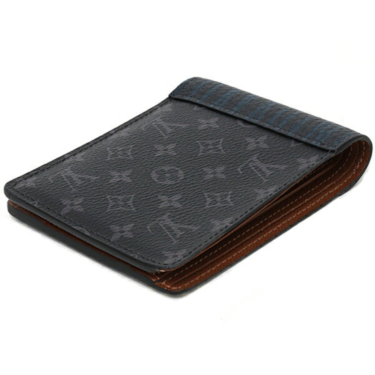 Louis Vuitton Monogram Eclipse Black Blue Monogram Eclipse Leather Wallet (Bi-Fold) (Pre-Owned)