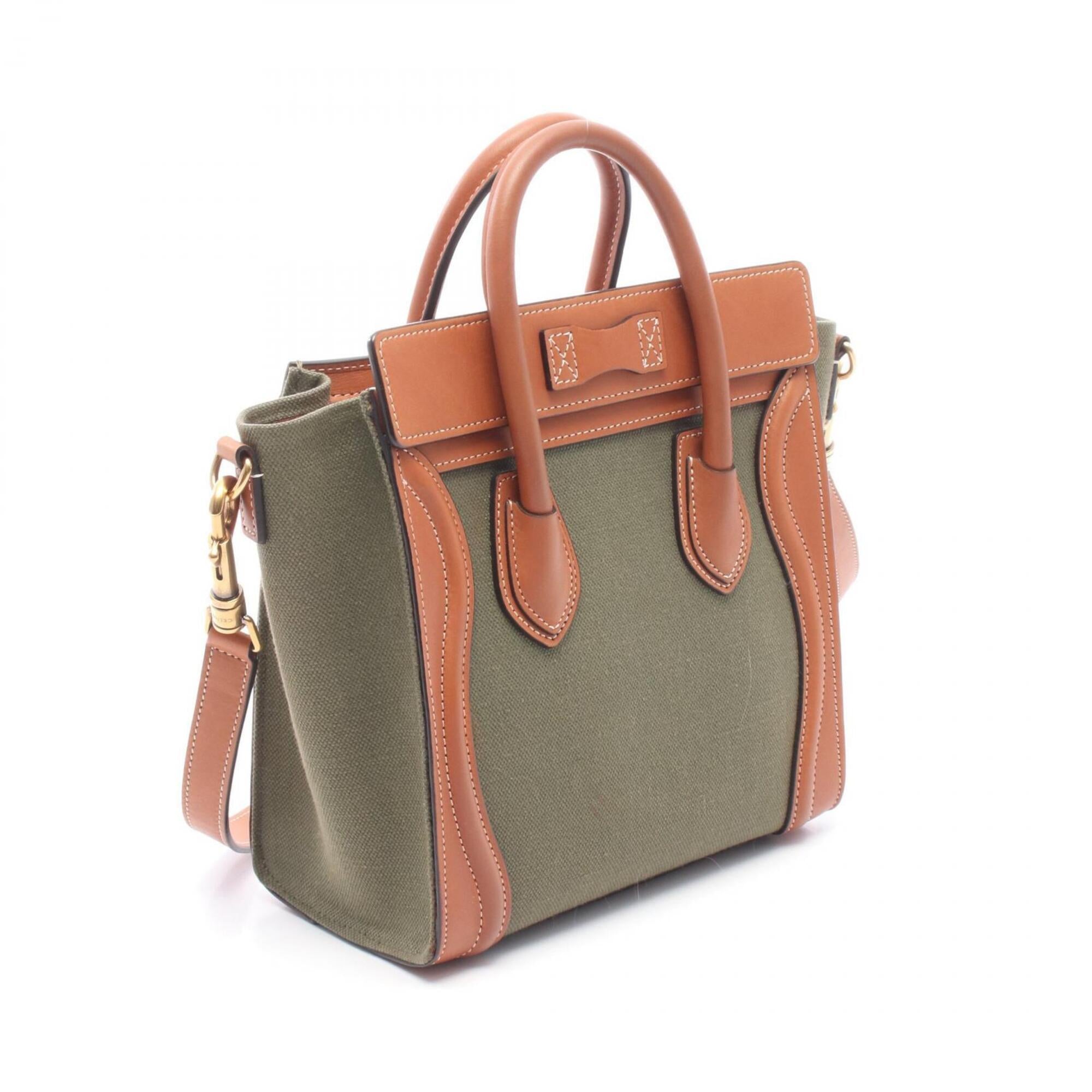 Celine Brown Khaki Canvas Leather Handbag (Pre-Owned)