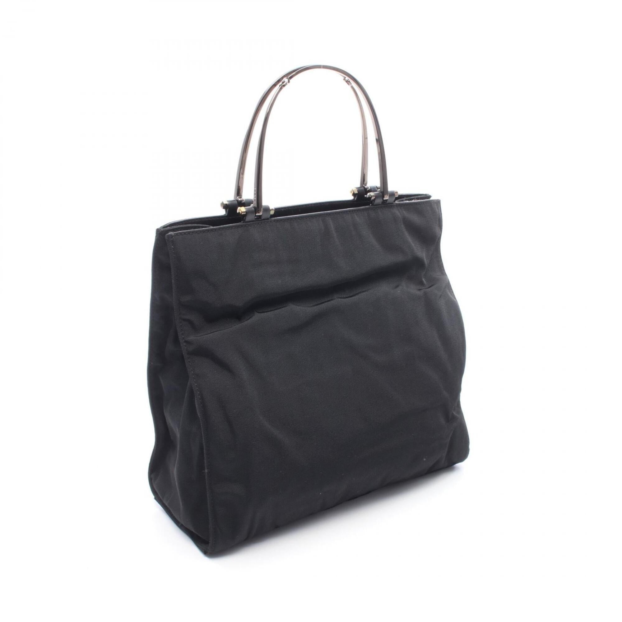 Gucci Black Leather Nylon Canvas Handbag Tote Bag (Pre-Owned)