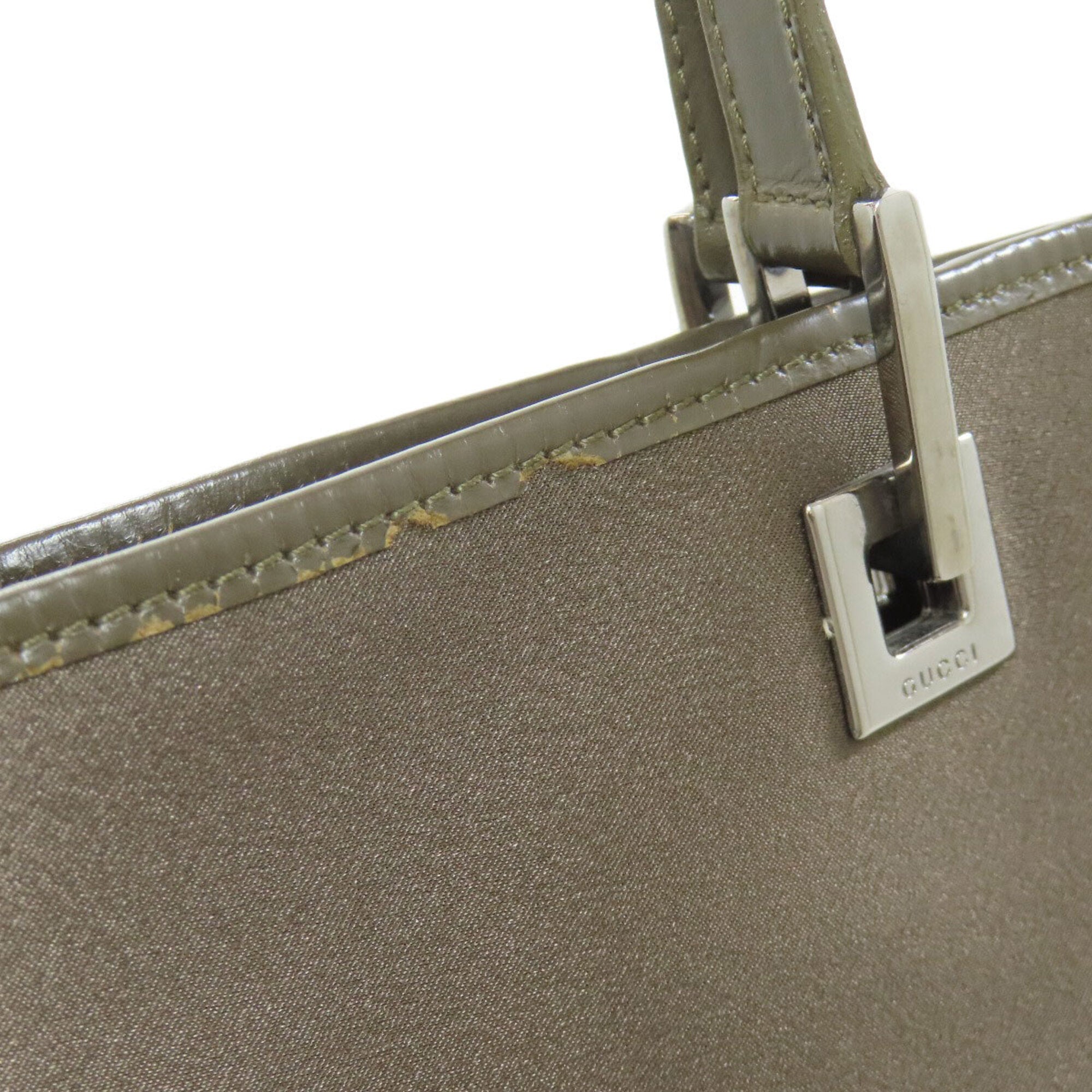 Gucci Khaki Brown Nylon Leather Tote Bag (Pre-Owned)