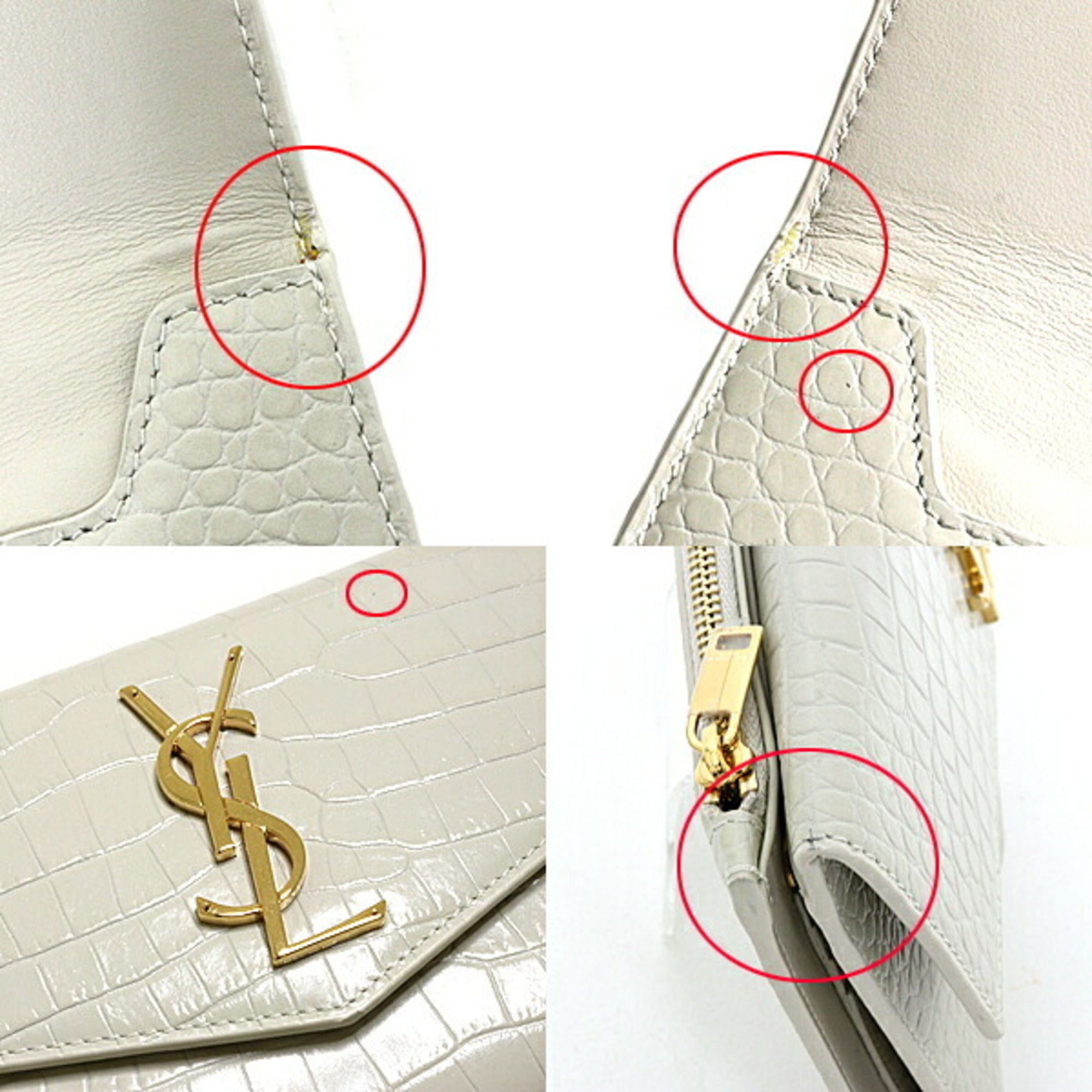 Saint Laurent Off-White Leather Long Wallet (Bi-Fold) (Pre-Owned)