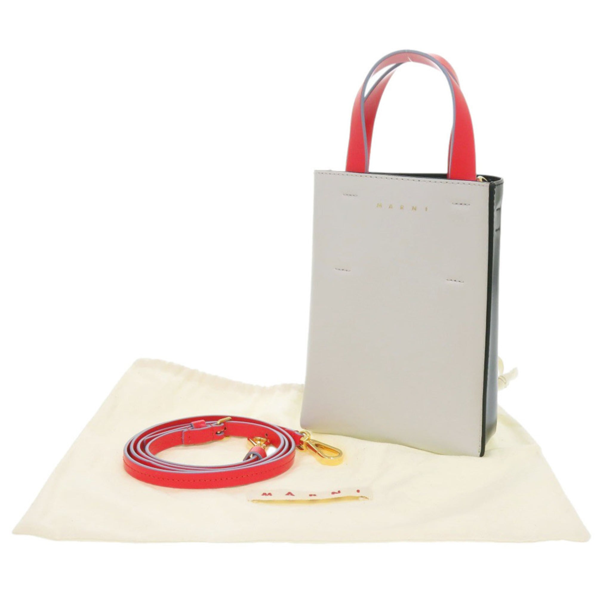 Marni Black Gray Red Color Leather Handbag (Pre-Owned)