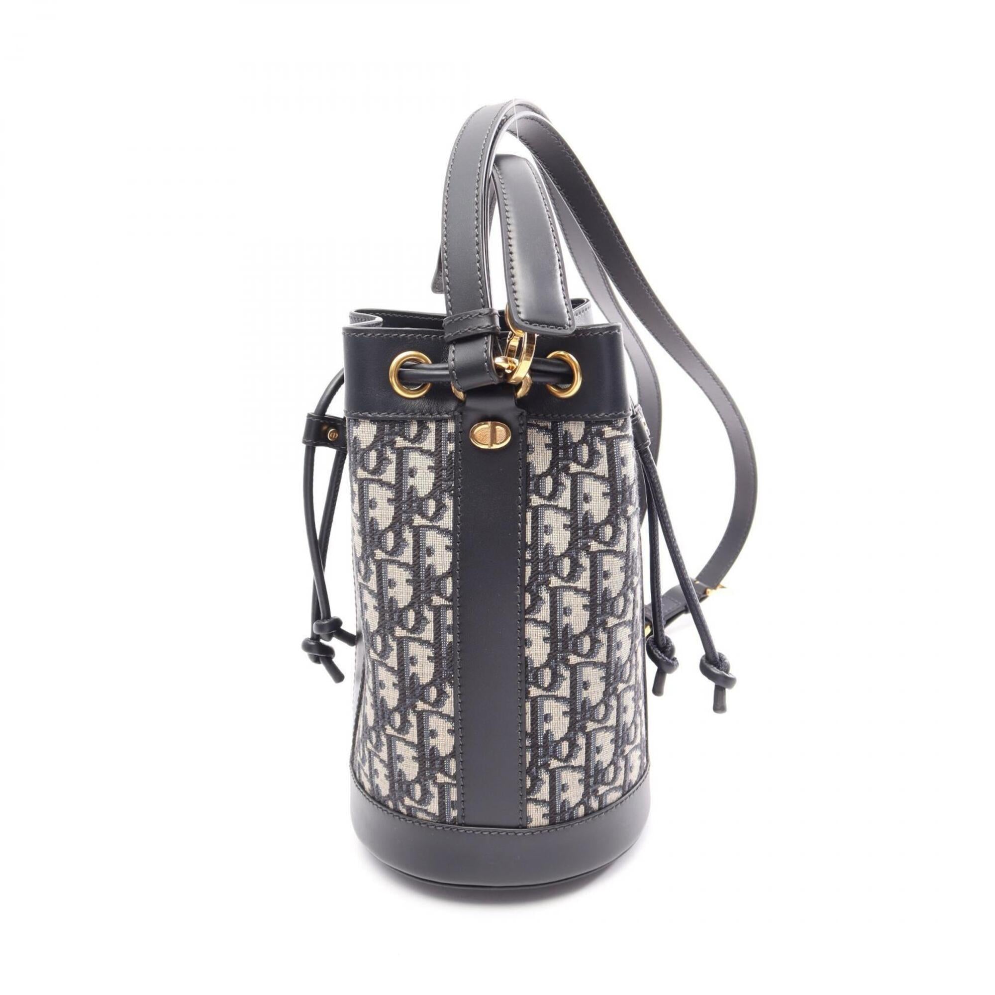 Christian Dior Beige Navy Leather Canvas Backpack Handbag (Pre-Owned)