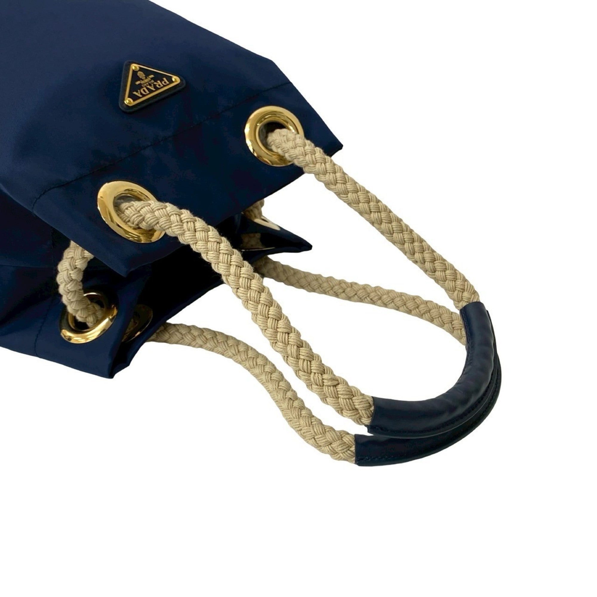 Prada Navy Nylon Leather Handbag Shoulder Bag Tote Bag (Pre-Owned)
