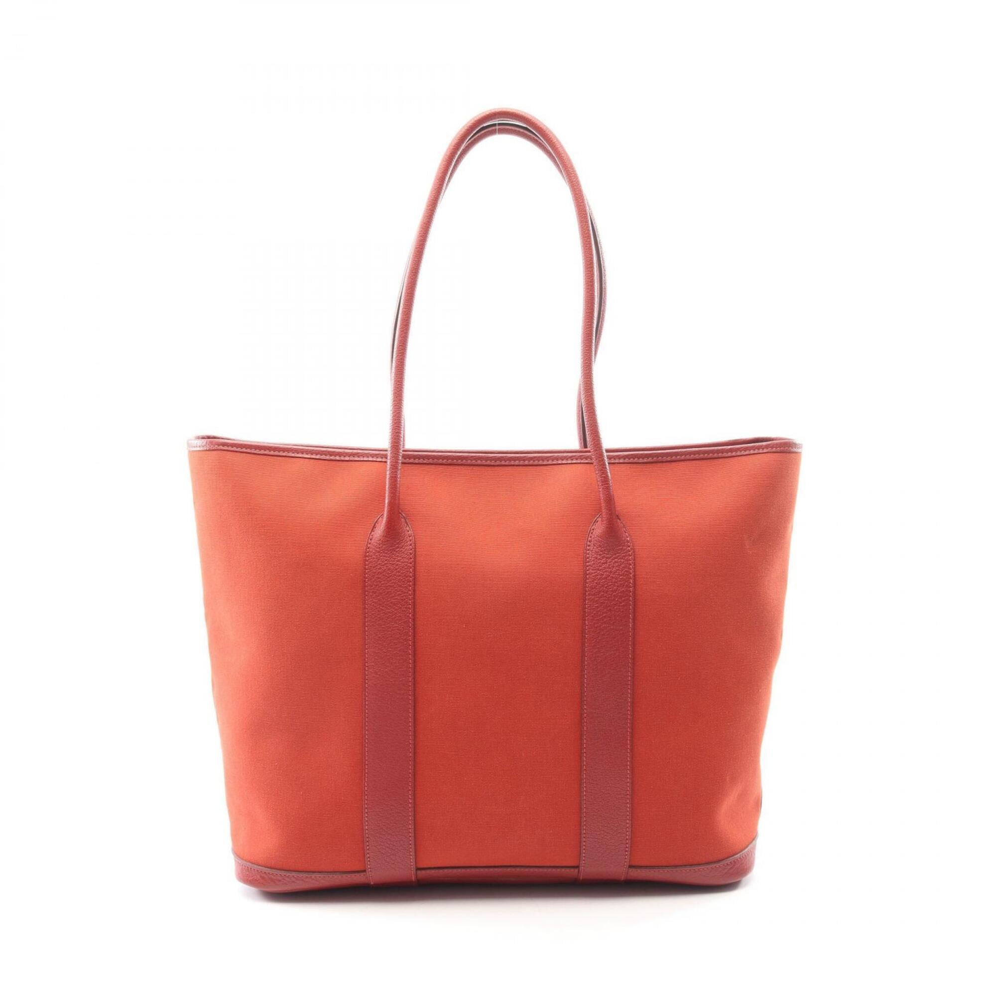 Hermes Bordeaux Rouge Garance Negonda Leather Toile Officier Handbag Tote Bag (Pre-Owned)