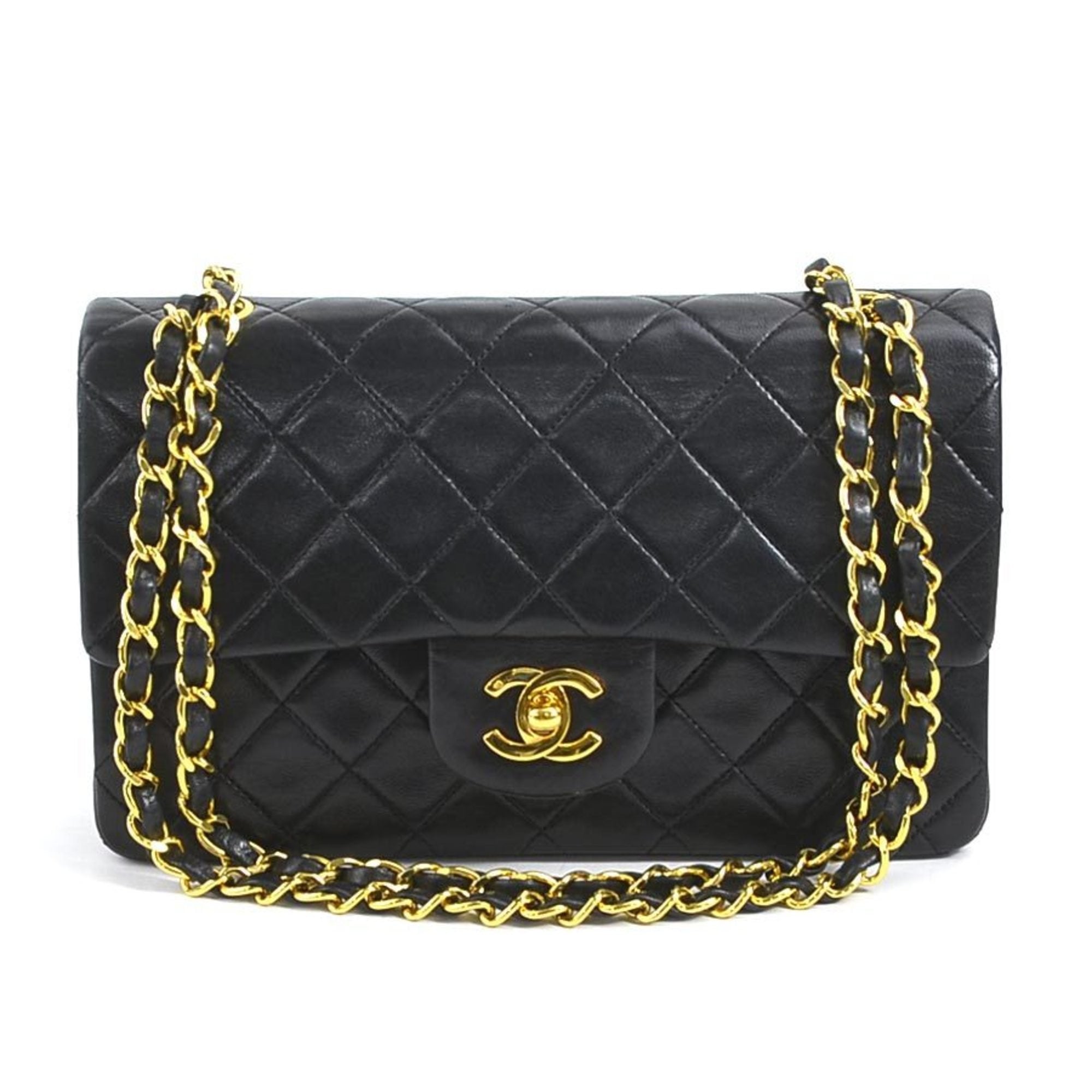 Chanel Black Gold Leather Metal Shoulder Bag (Pre-Owned)