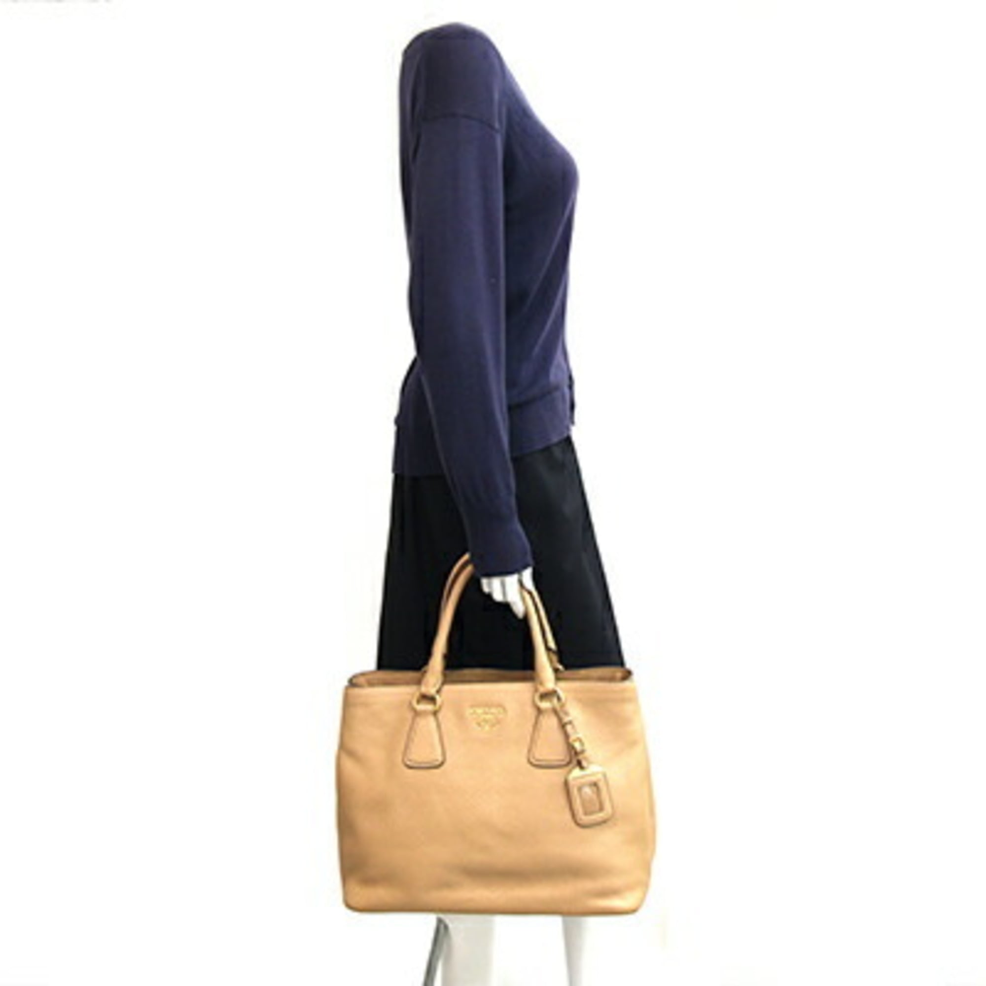 Prada Beige Leather Handbag Tote Bag (Pre-Owned)