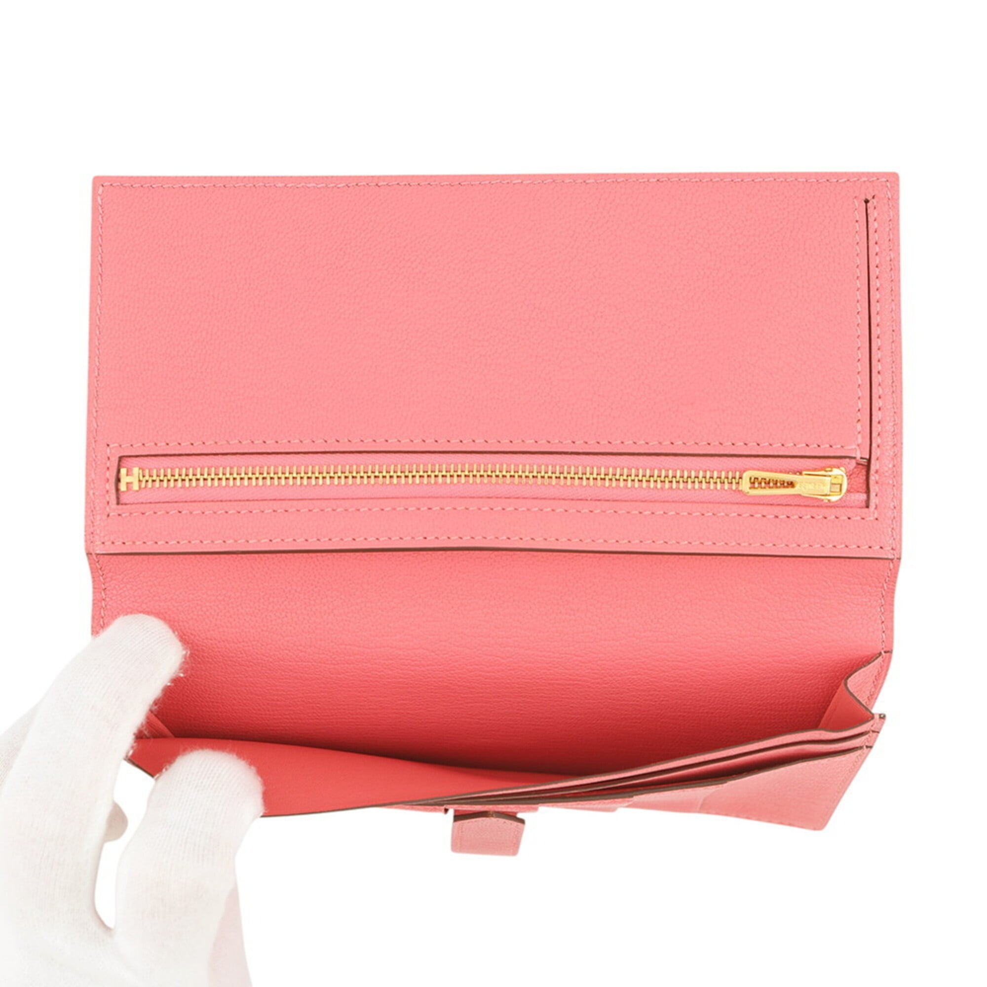 Hermes Pink Chevre Myzore Leather Long Wallet (Bi-Fold) (Pre-Owned)
