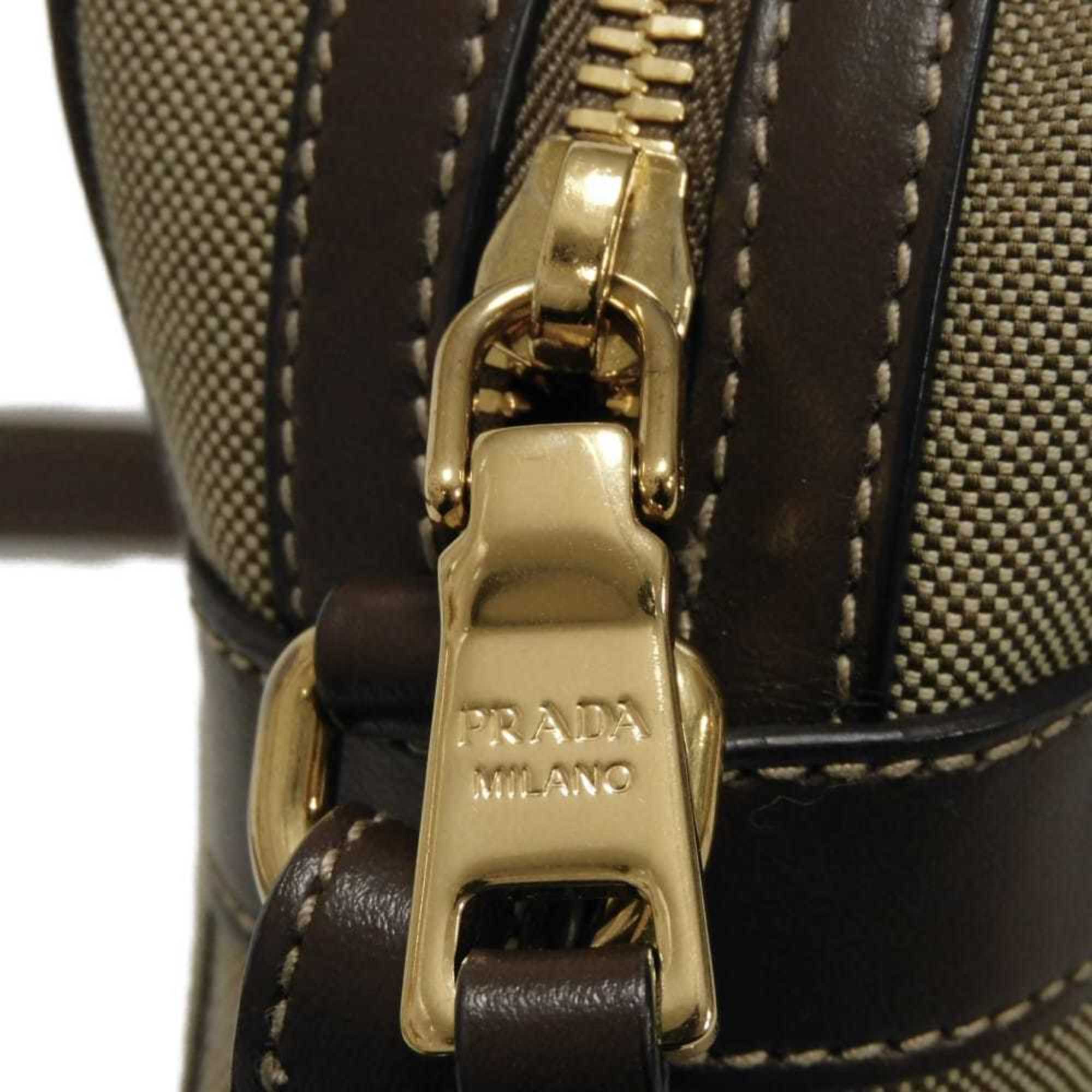 Prada Brown Jacquard Canvas Leather Shoulder Bag (Pre-Owned)