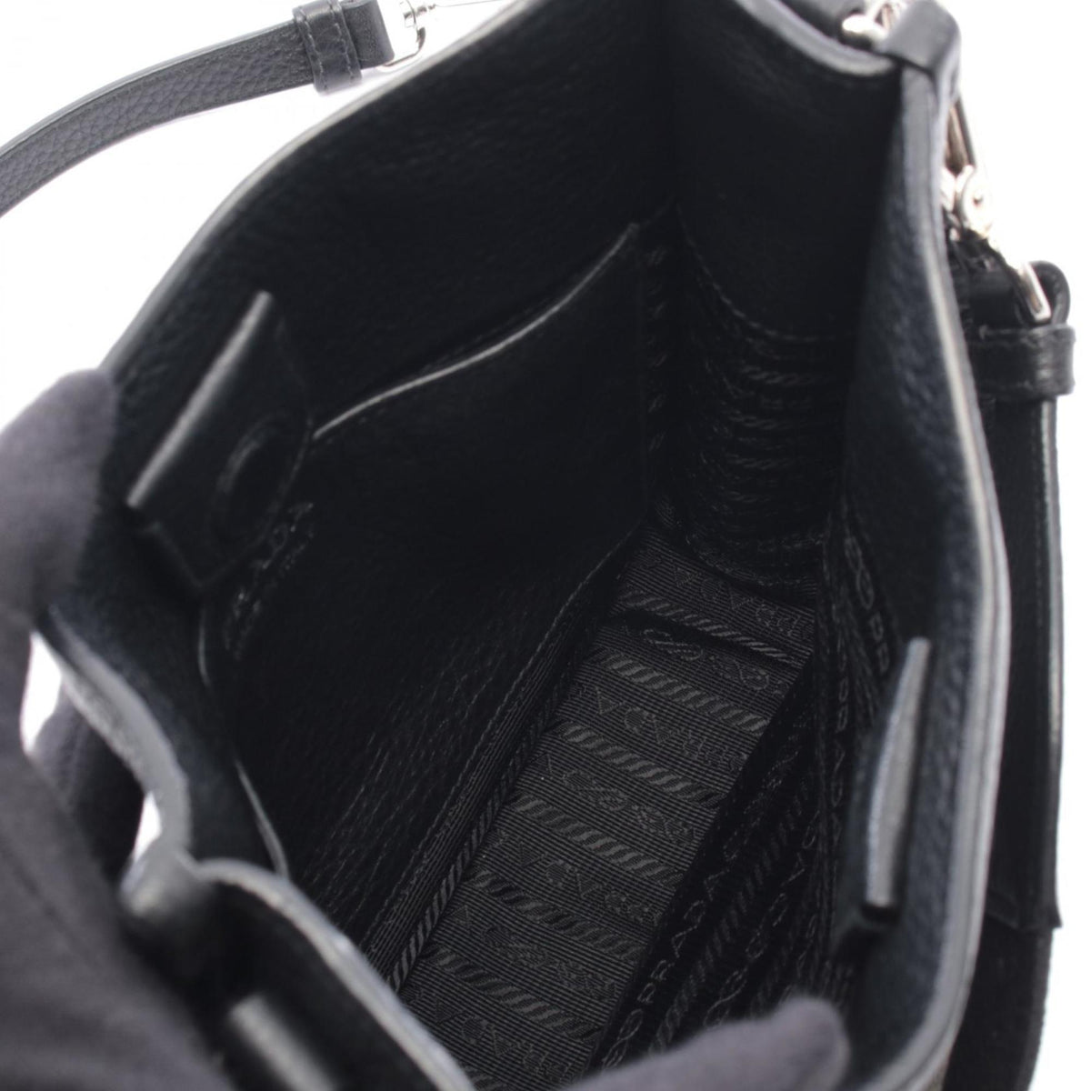 Prada Black Leather Canvas Handbag Shoulder Bag (Pre-Owned)