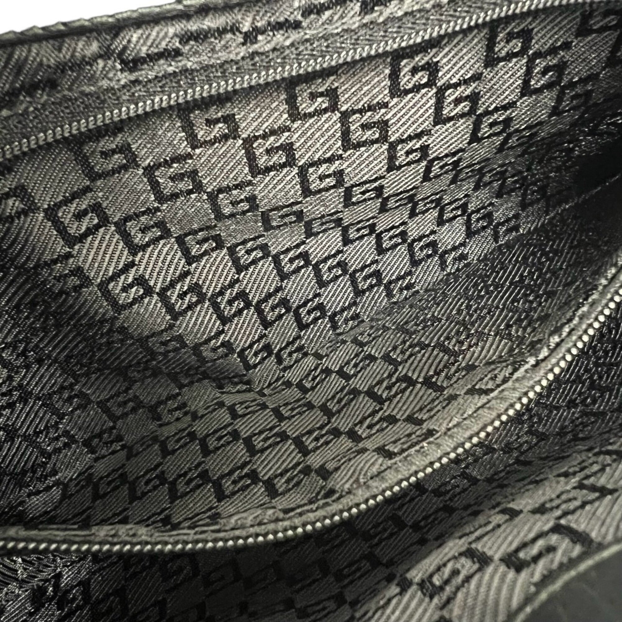Gucci Black Navy Leather Canvas Shoulder Bag Tote Bag (Pre-Owned)