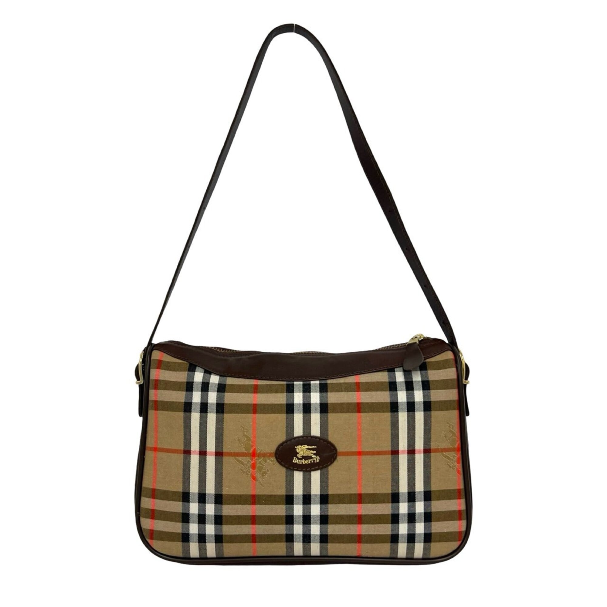 Burberry Beige Brown Canvas Leather Shoulder Bag (Pre-Owned)