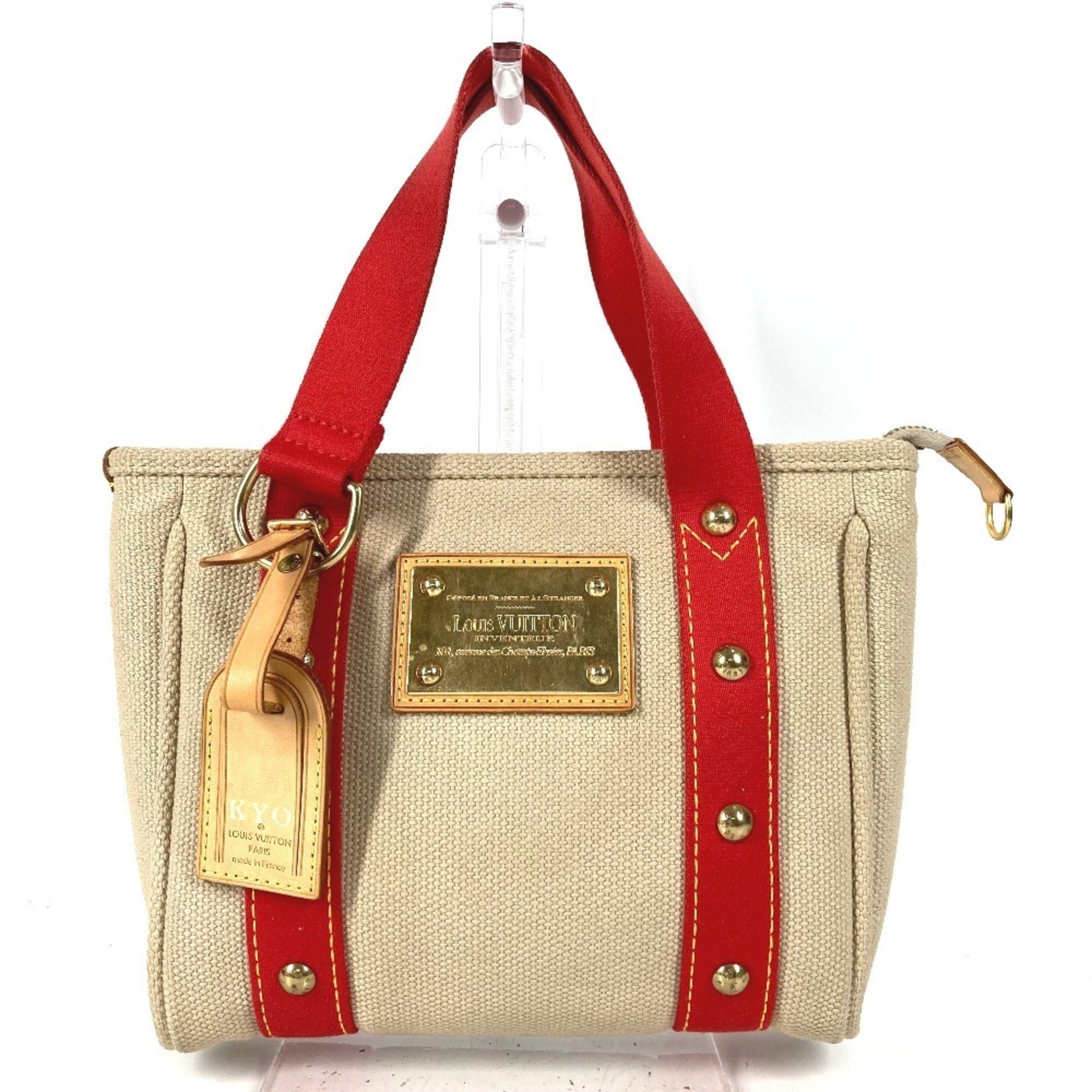 Louis Vuitton Beige Galle Red Color Cotton Handbag Tote Bag (Pre-Owned)