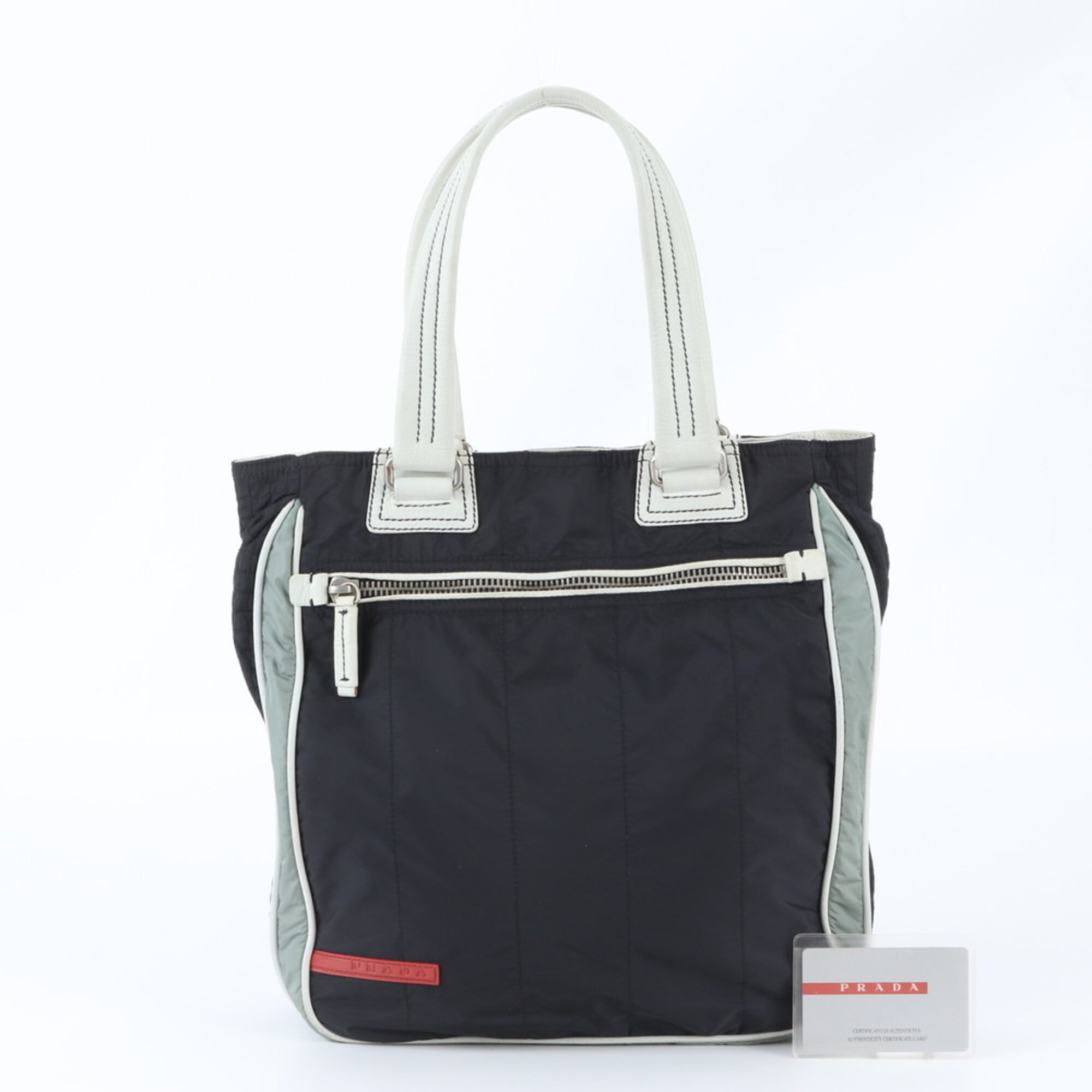 Pradasports Black Gray Nylon Leather Handbag Tote Bag (Pre-Owned)