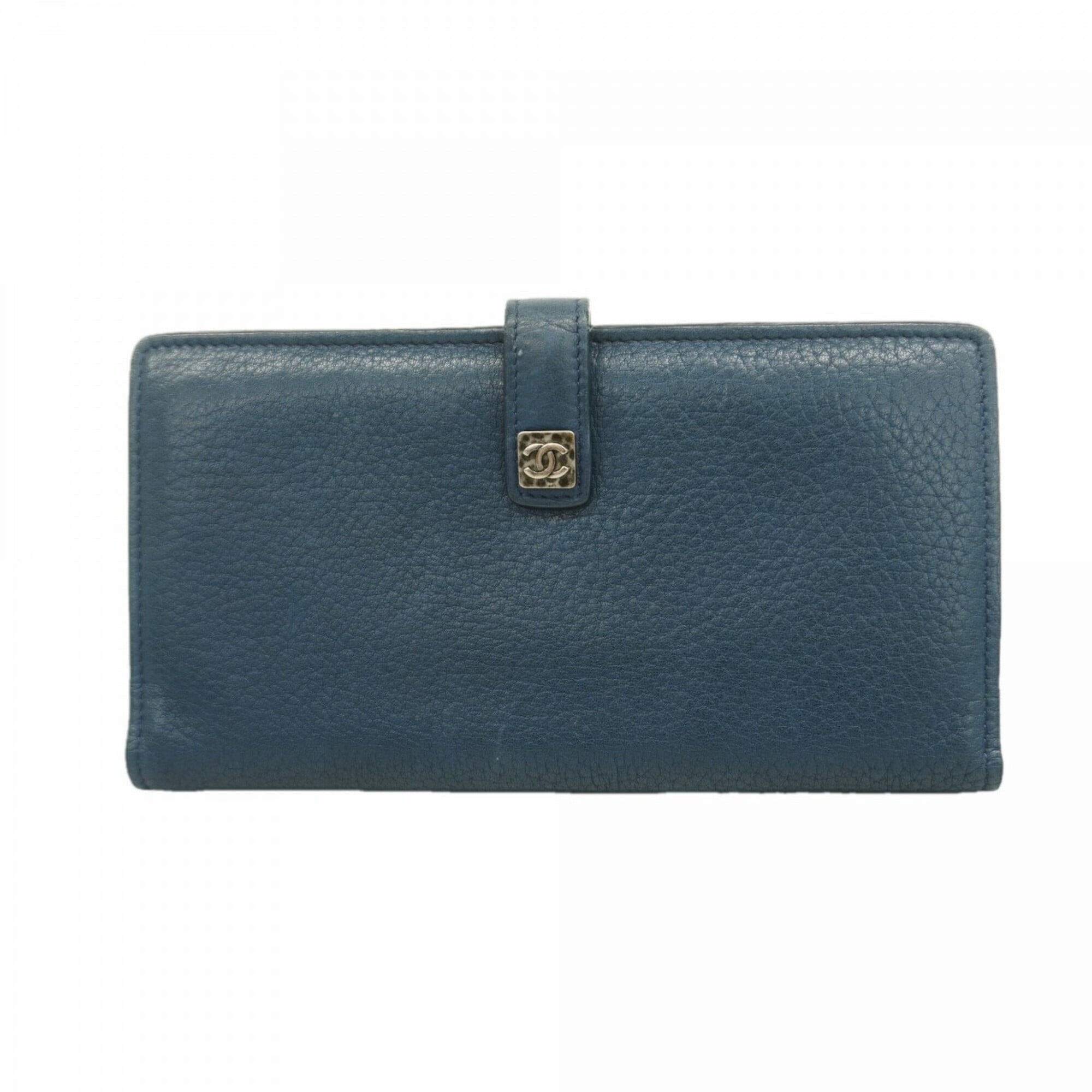 Chanel Blue Leather Long Wallet (Bi-Fold) (Pre-Owned)