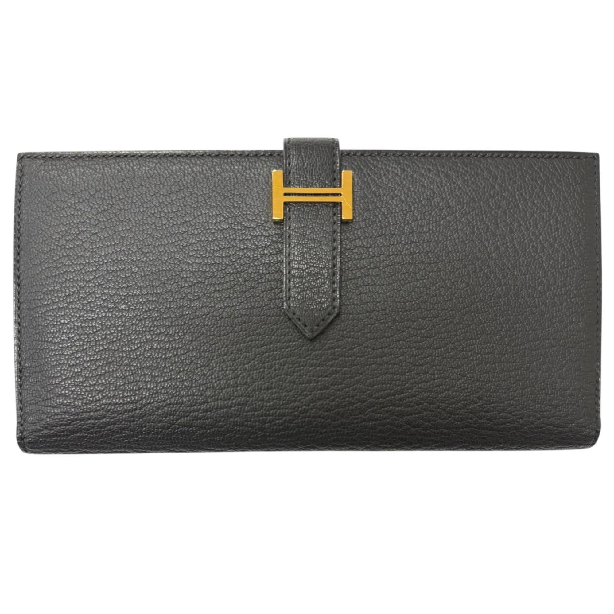 Hermes Black Chevre Leather Long Wallet (Bi-Fold) (Pre-Owned)