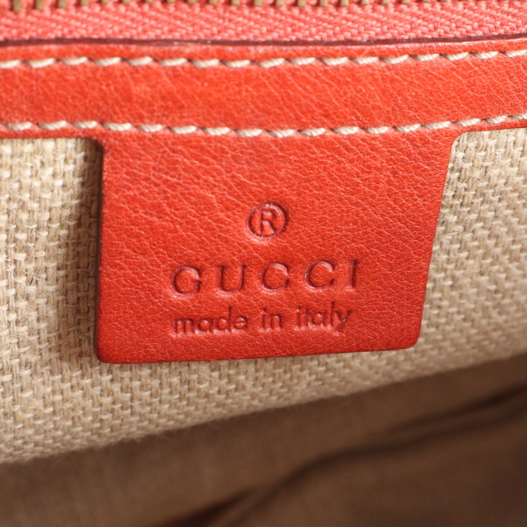 Gucci Horsebit Beige Red Color Leather Canvas Shoulder Bag Tote Bag (Pre-Owned)