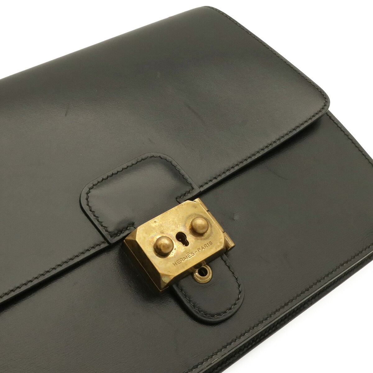 Hermes Black Box Calf Leather Clutch Bag Pochette (Pre-Owned)