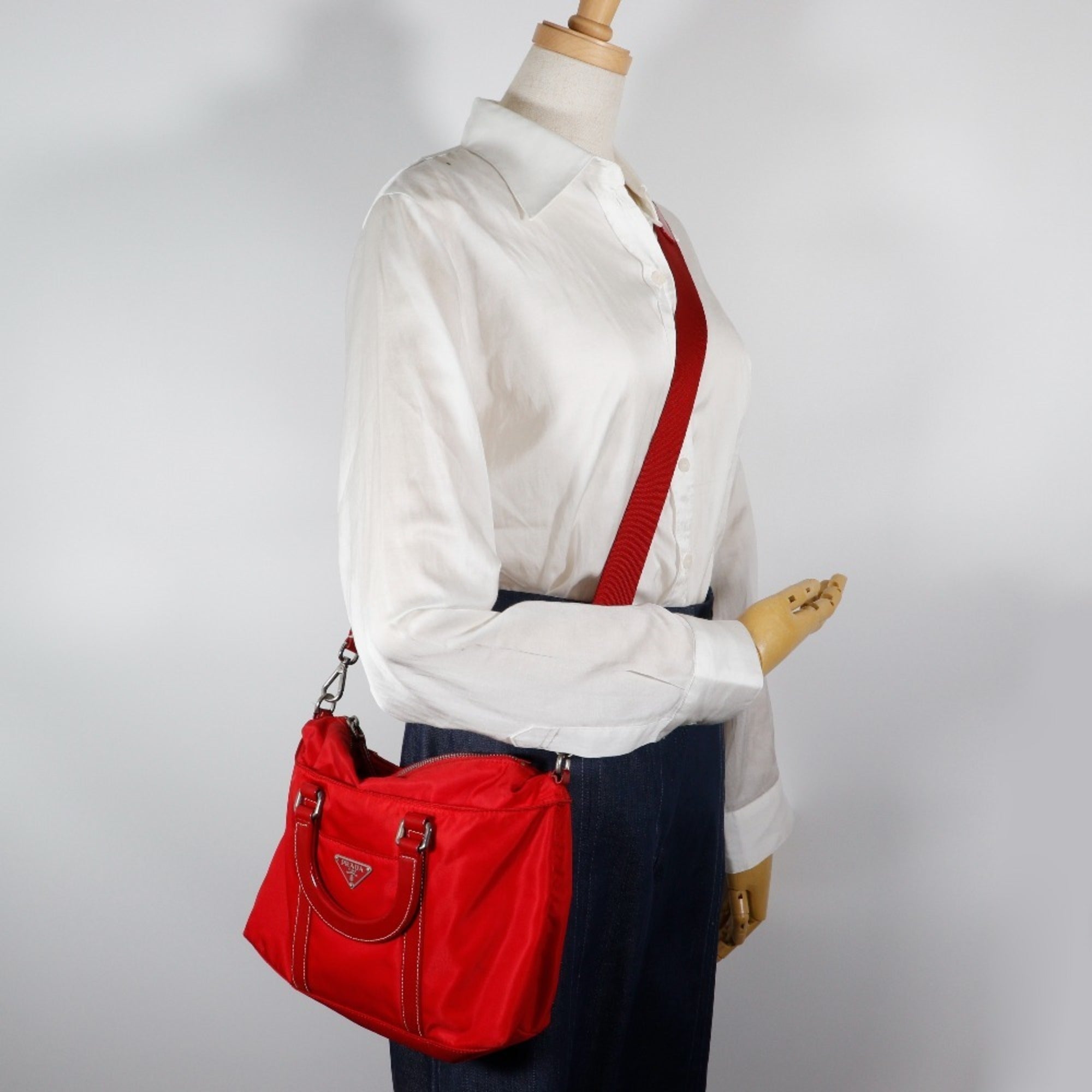 Prada Red Color Nylon Handbag (Pre-Owned)