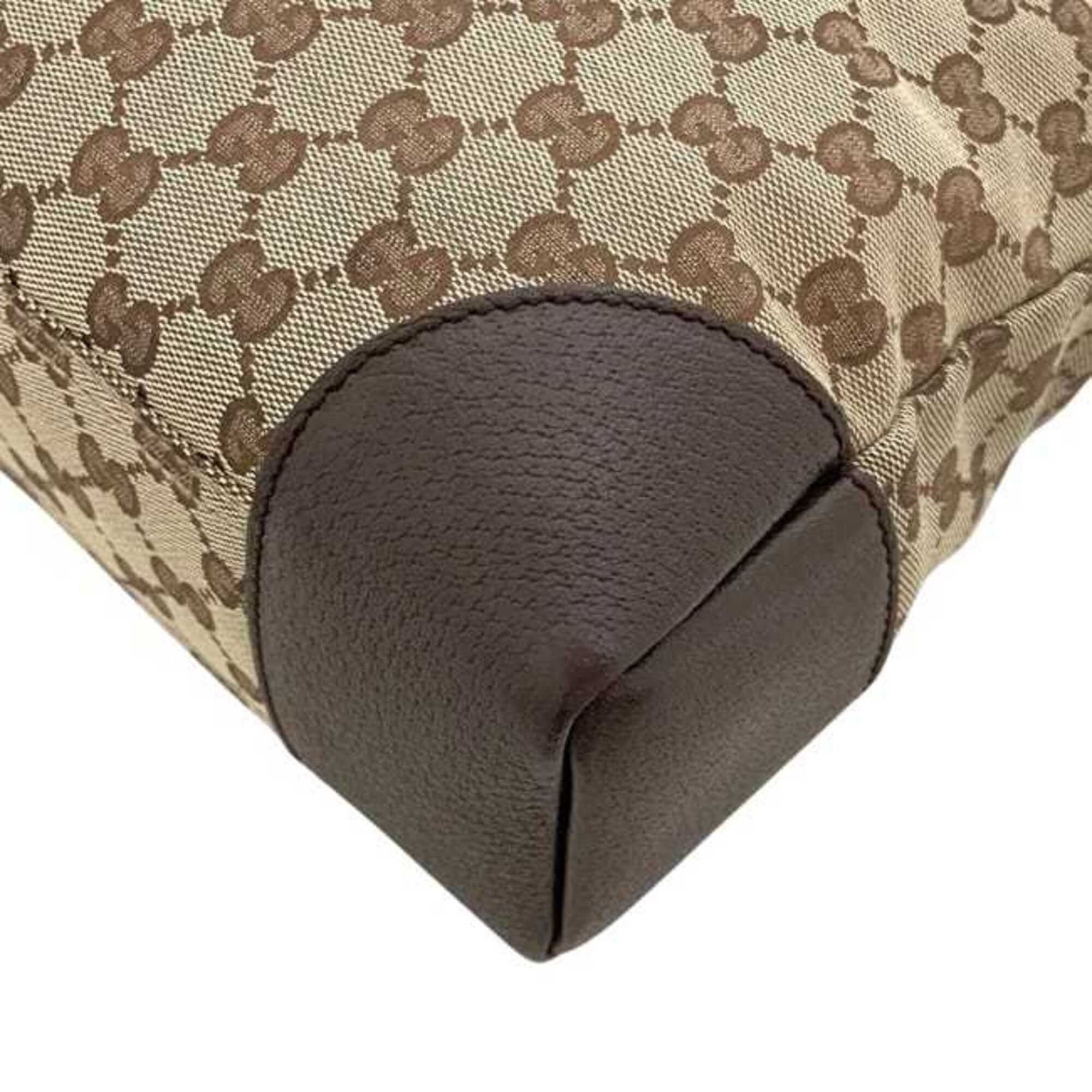 Gucci Beige Brown Gg Canvas Leather Shoulder Bag (Pre-Owned)
