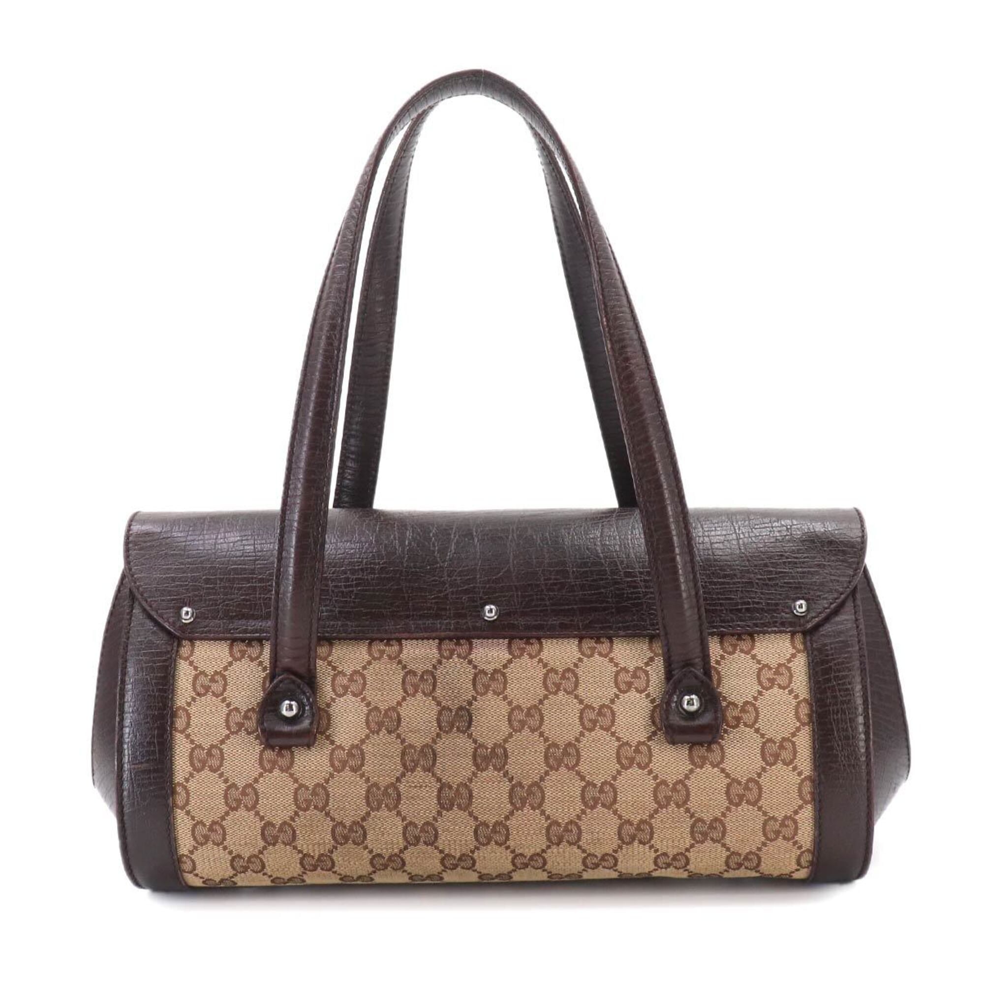 Gucci Beige Brown Gg Canvas Leather Handbag (Pre-Owned)