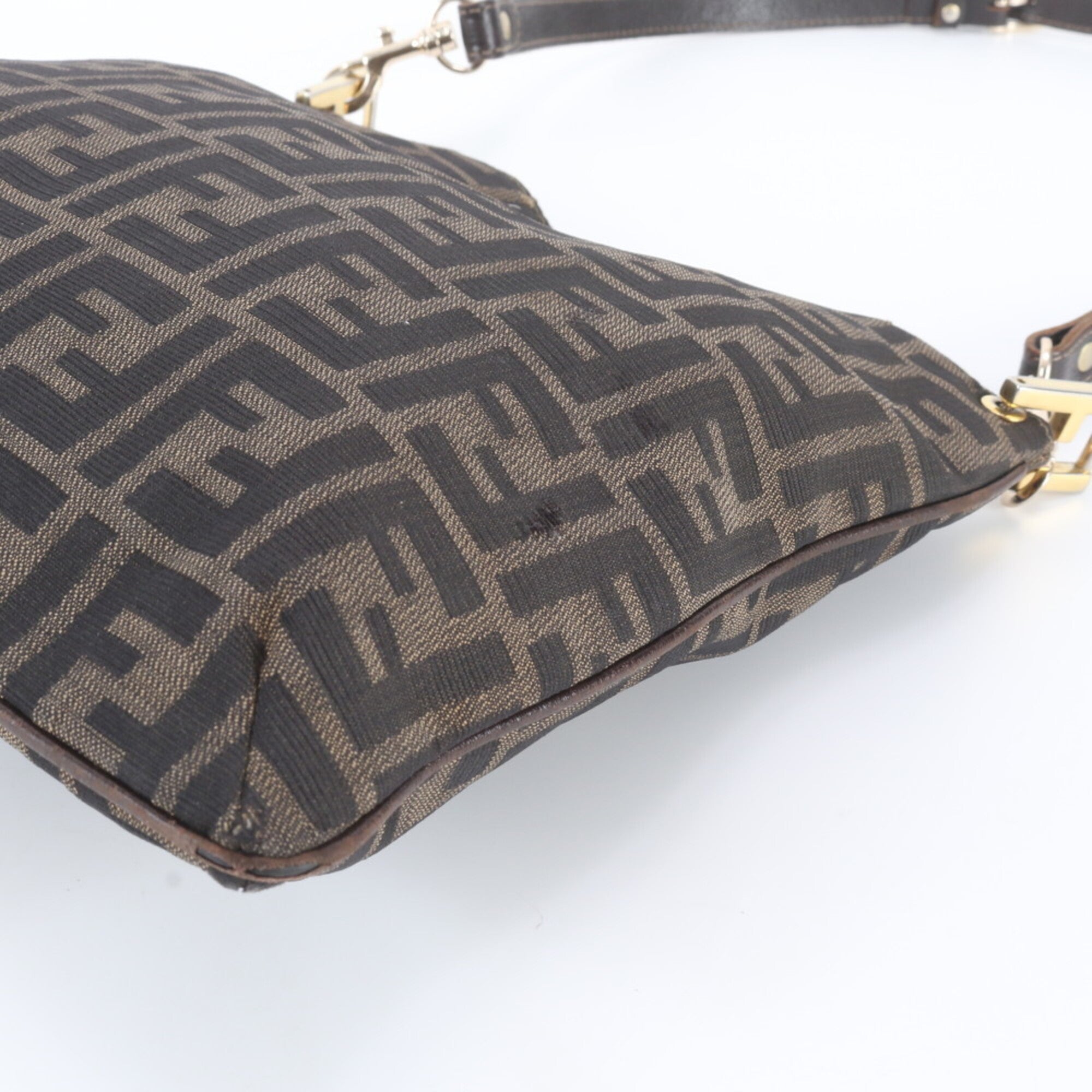 Fendi Black Brown Leather Nylon Messenger Bag Shoulder Bag Tote Bag (Pre-Owned)