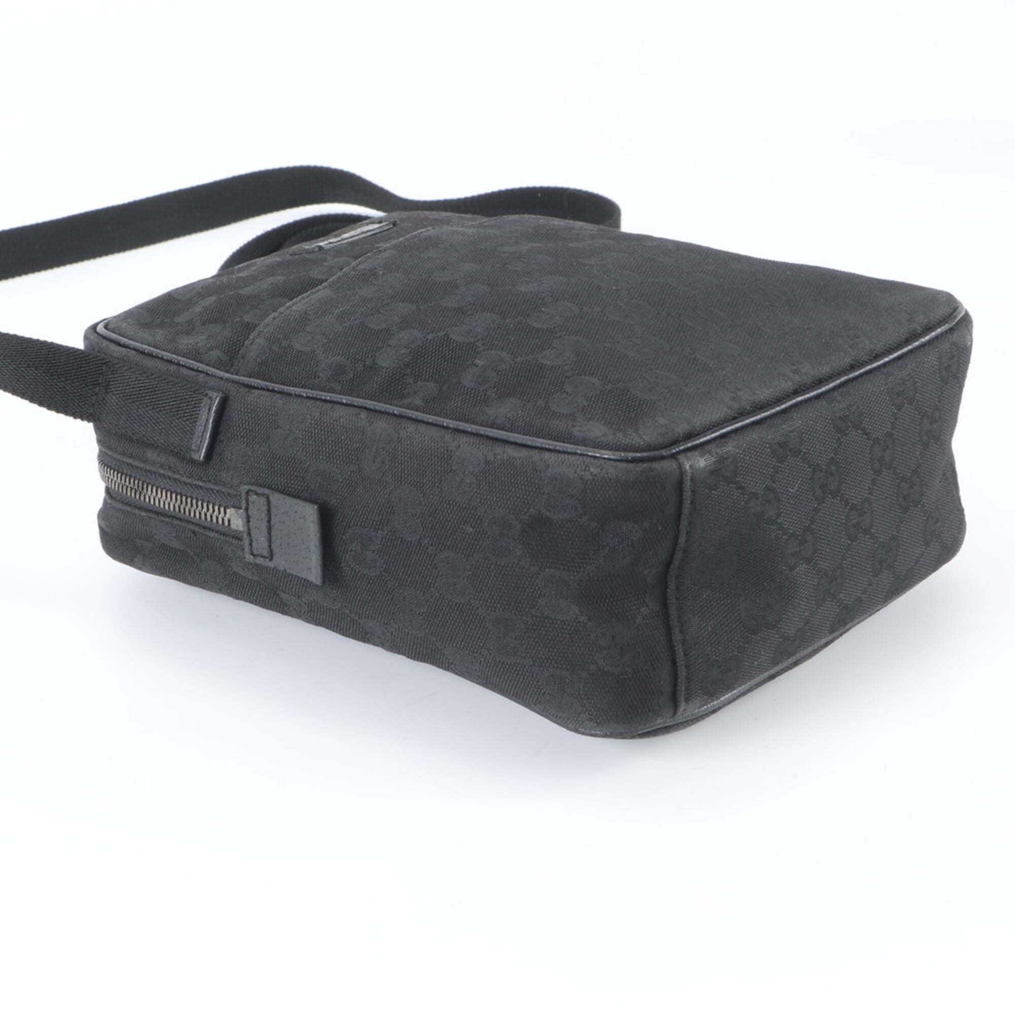 Gucci Gg Canvas Black Leather Canvas Shoulder Bag (Pre-Owned)