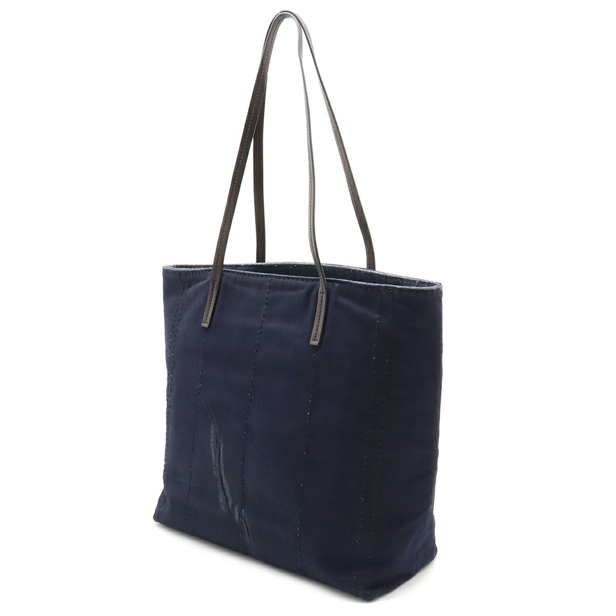 Prada Black Dark Blue Denim Leather Shoulder Bag Tote Bag (Pre-Owned)