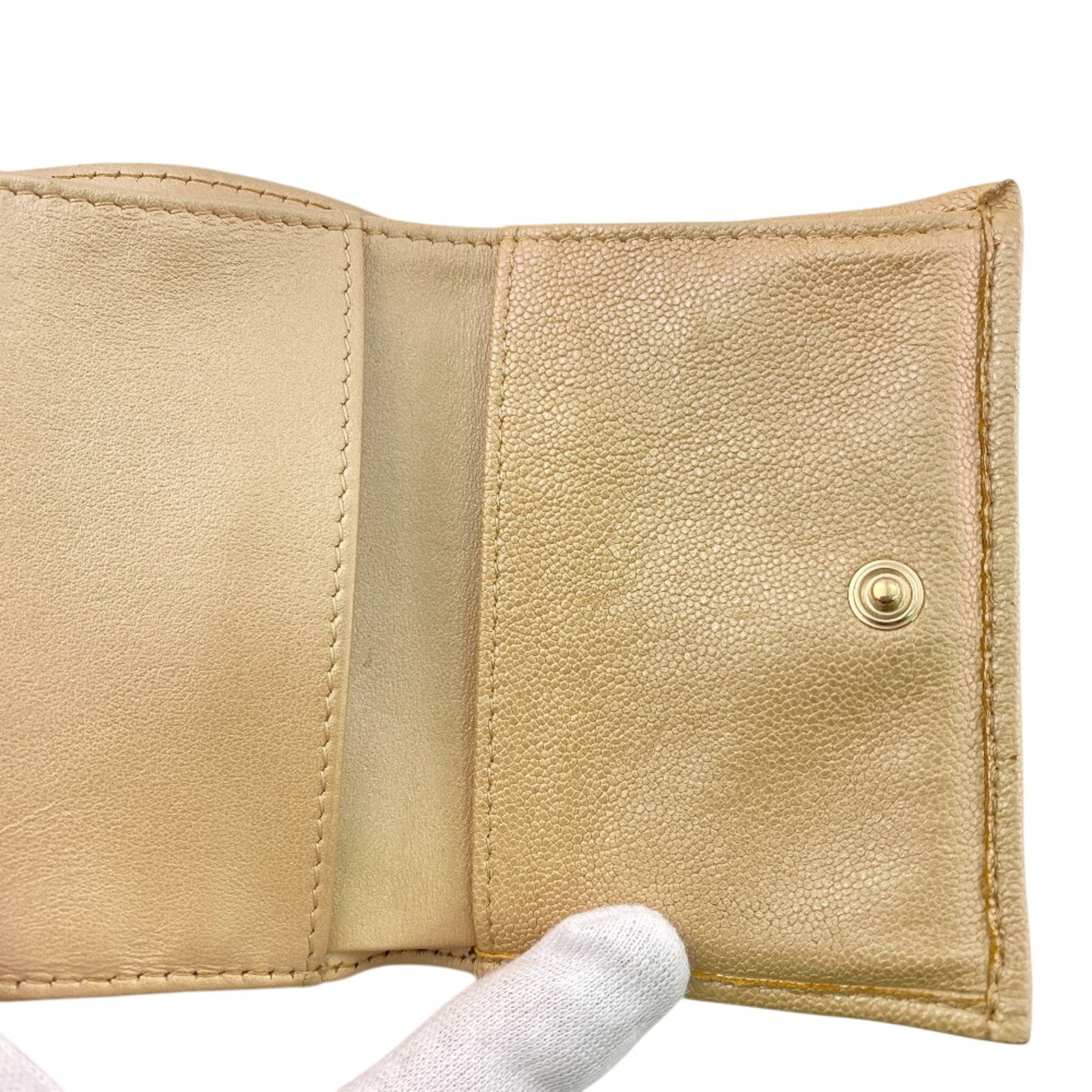 Chanel Beige Beige Gold Grained Calfskin Leather Wallet (Tri-Fold) (Pre-Owned)