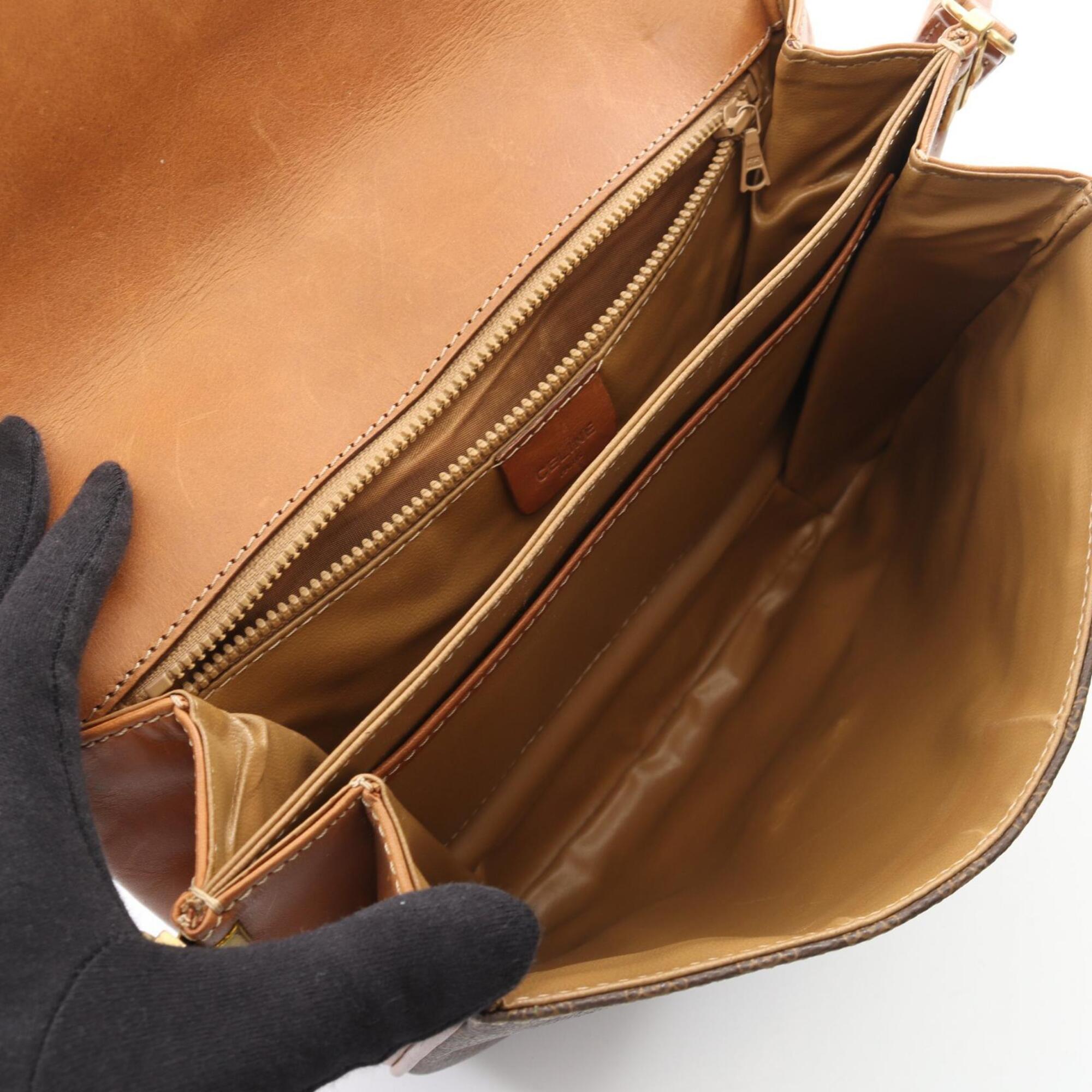 Celine Brown Coated Canvas Leather Handbag Shoulder Bag (Pre-Owned)