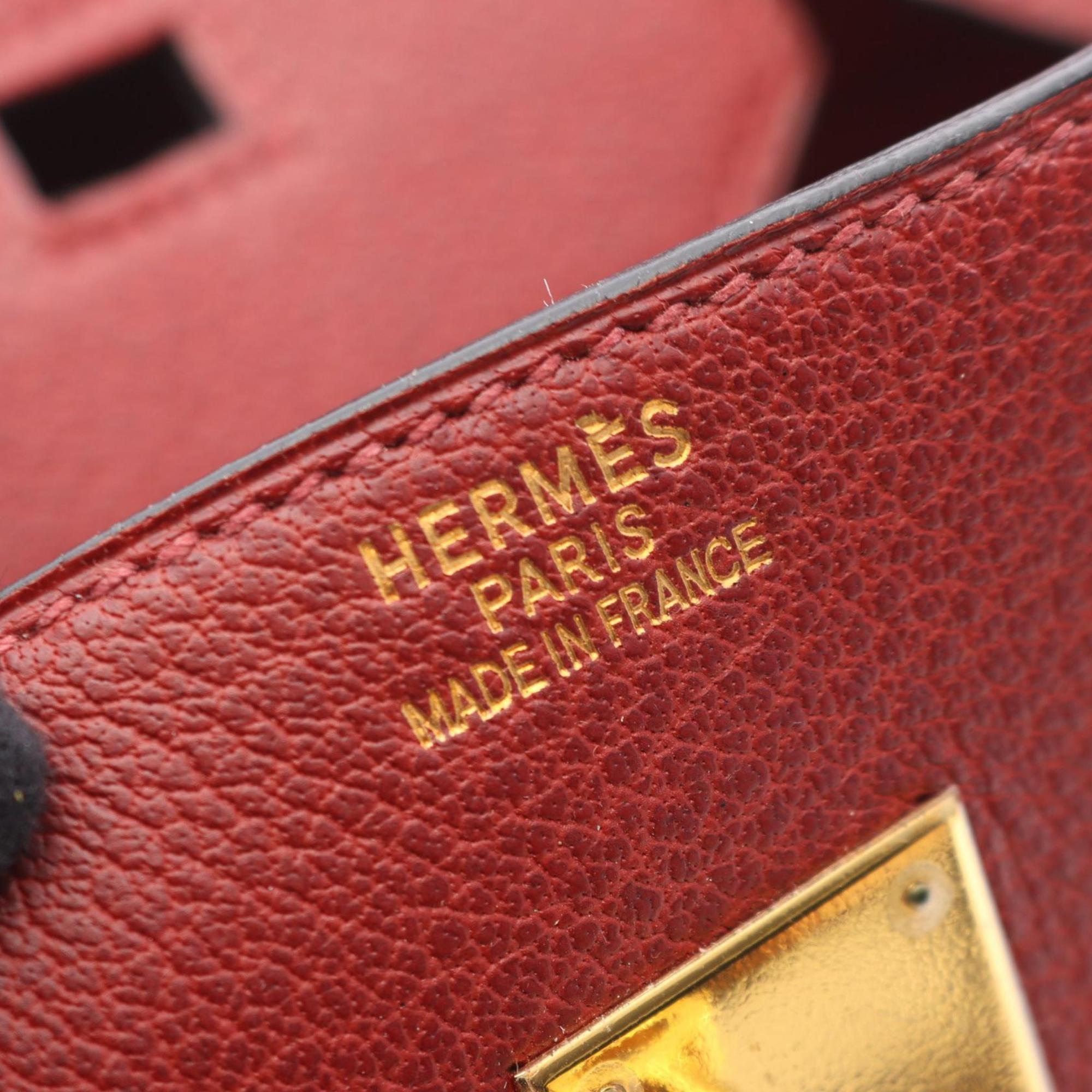 Hermes Bordeaux Rouge H Crinoline Buffle Skipper Leather Leather Handbag (Pre-Owned)